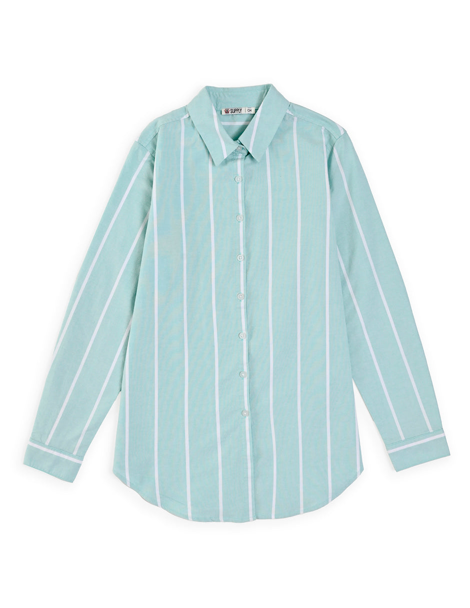 Blusa Para Dama Supply Company Manga Larga Tipo Camisera Fit 4570 Azul Turqueza