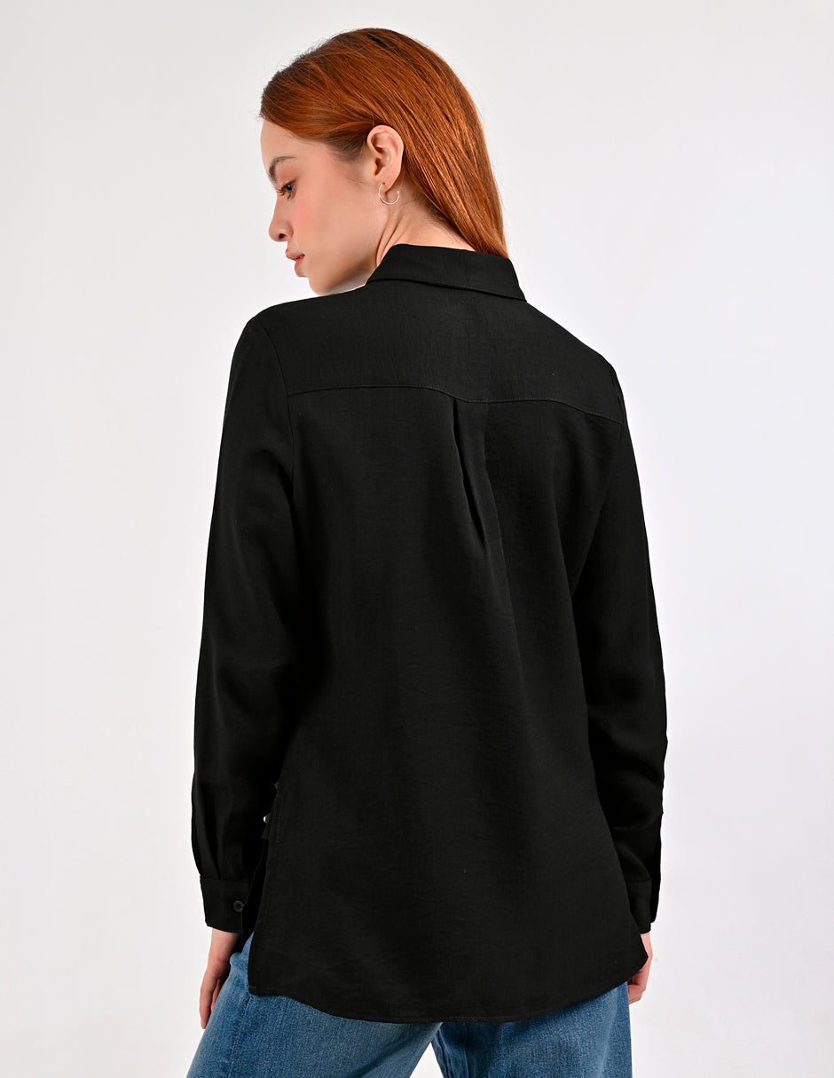 Blusa Para Dama Supply Company Manga Larga Tipo Camisera Fit 4566 Negro