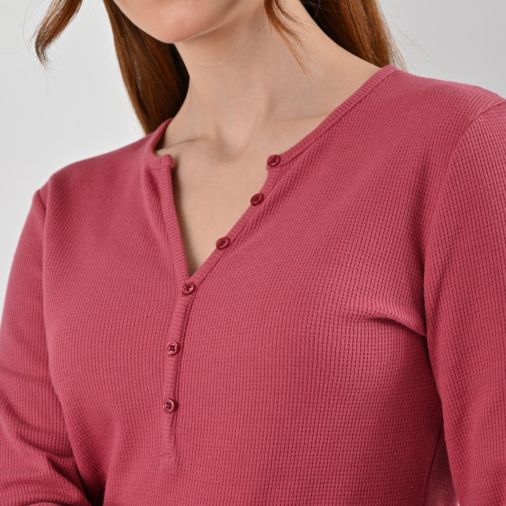 Playera Para Dama Supply Company Manga Larga Cuello Henley Slim Fit B909 Rosa