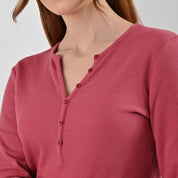 Playera Para Dama Supply Company Manga Larga Cuello Henley Slim Fit B909 Rosa