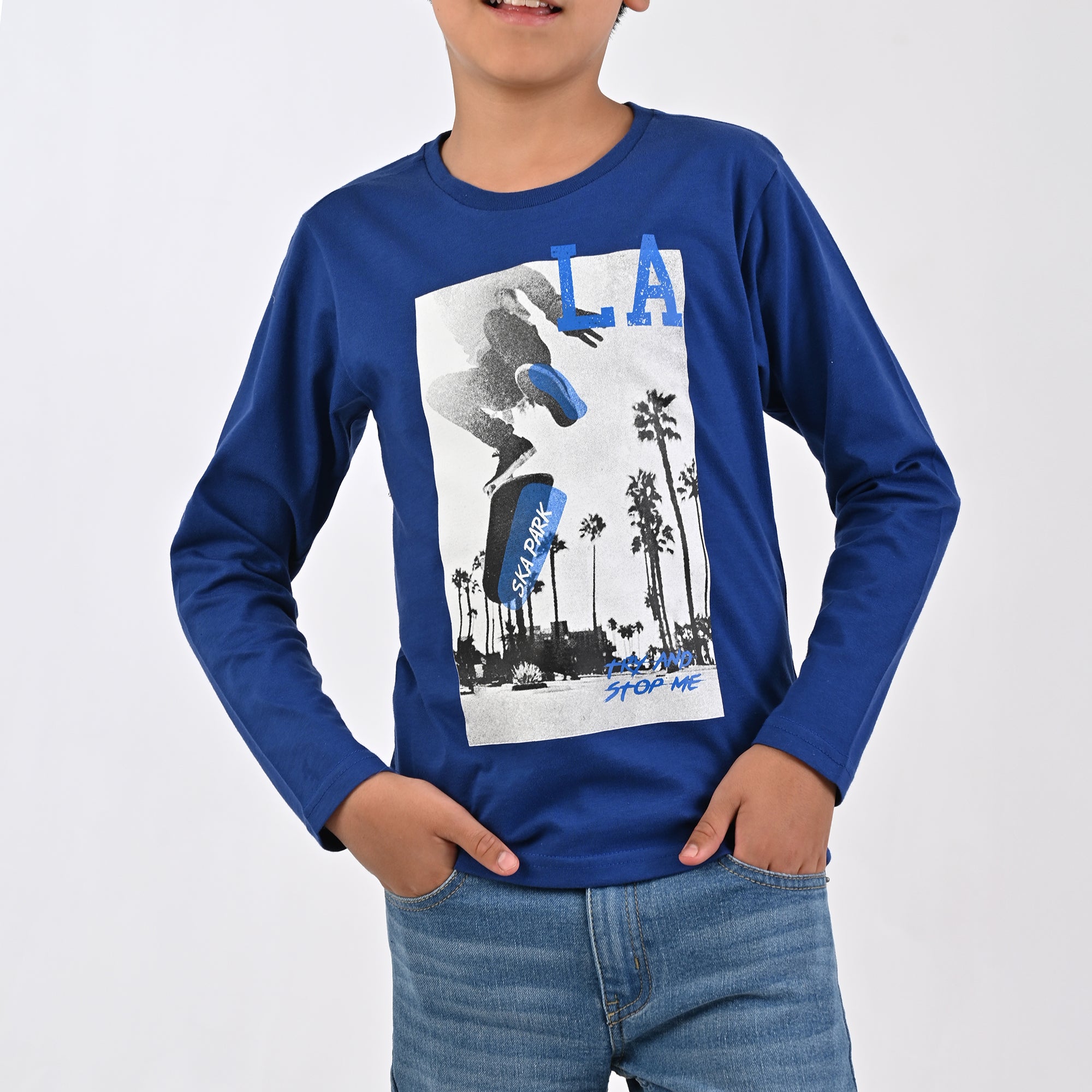 Playera Yale Boys Cuello Redondo Manga Larga Fit 6961 Marino