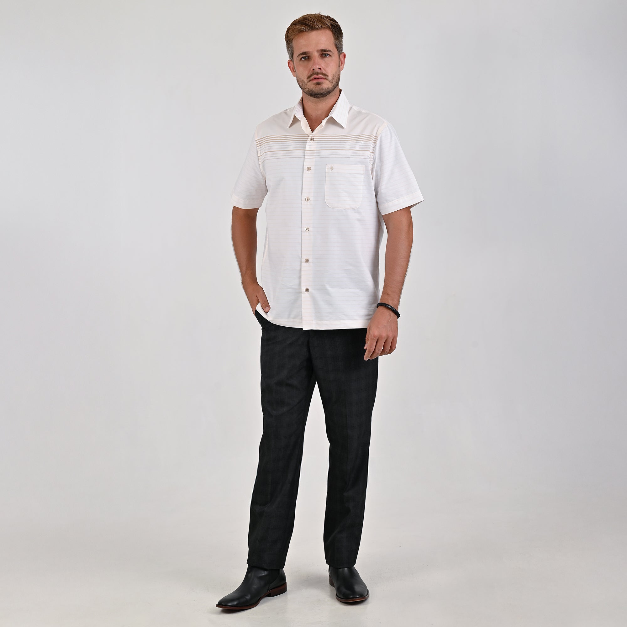 Camisa Yale Para Caballero Cenefa Manga Corta Classic Fit 4713 Beige