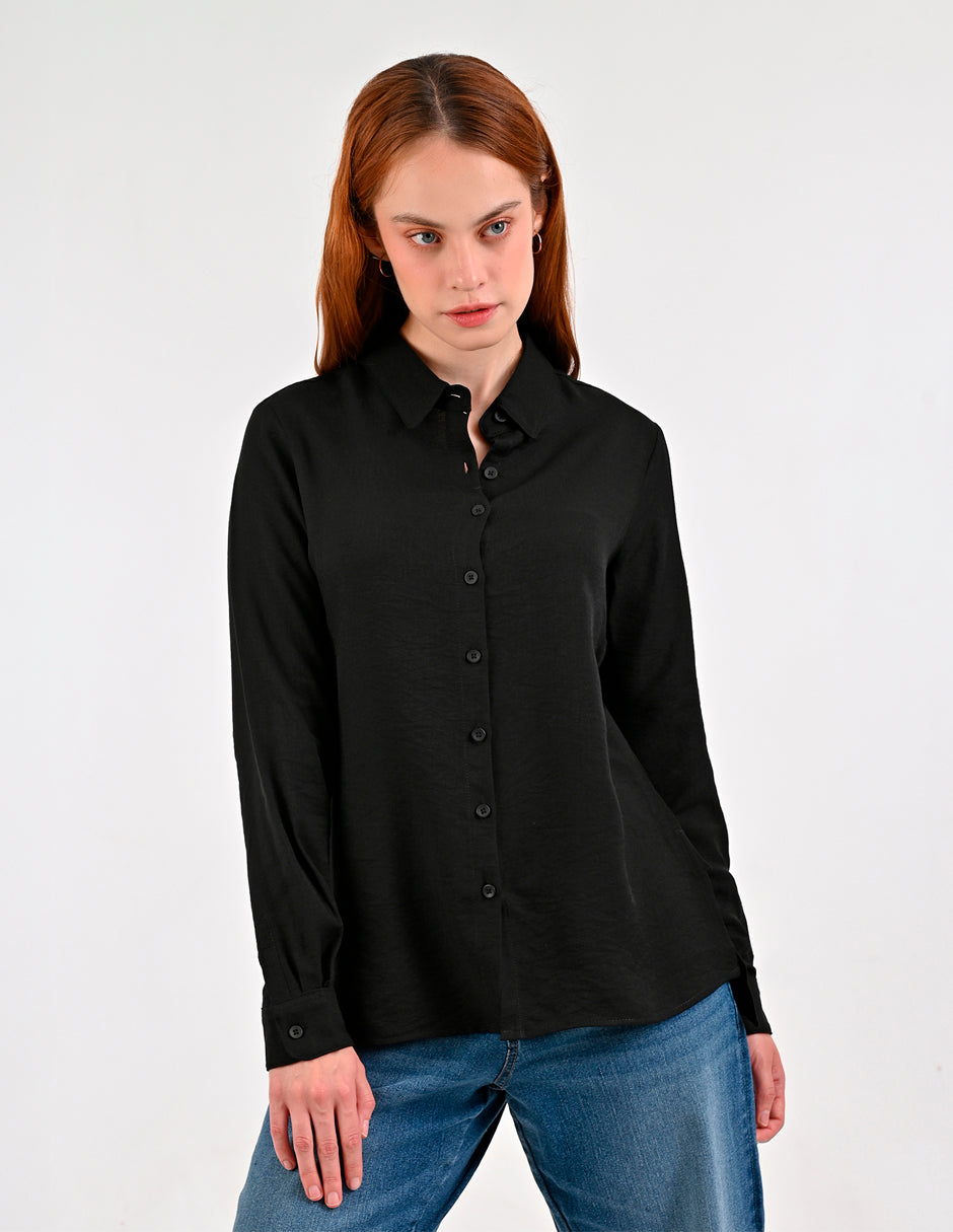 Blusa Para Dama Supply Company Manga Larga Tipo Camisera Fit 4566 Negro