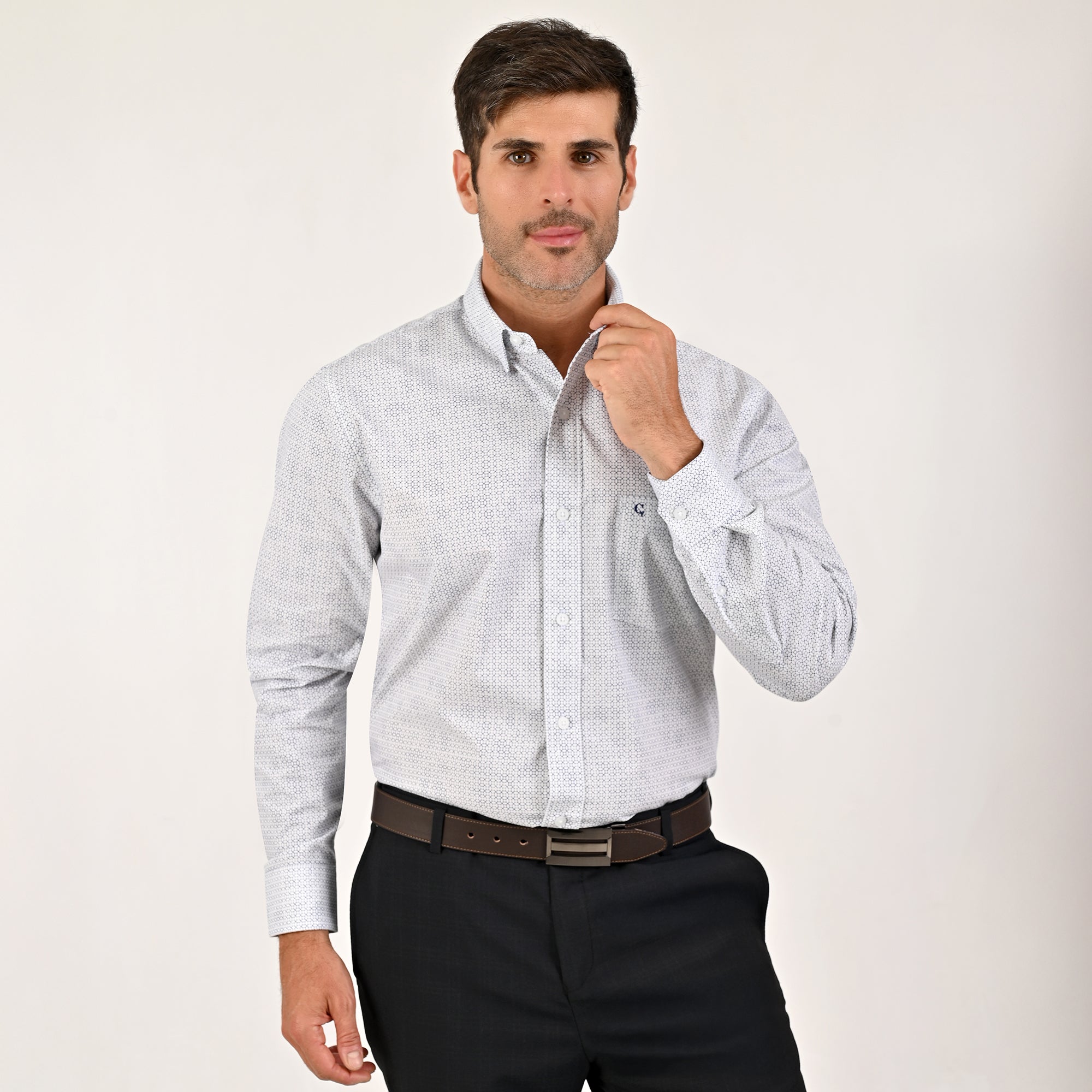 Camisa Yale Para Caballero Manga Larga Regular Fit 4596 Blanco