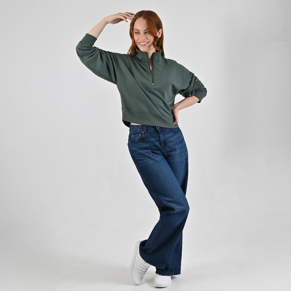 Sudadera Para Dama Supply Company Cuello Alto Con Cierre Fit 6910 Verde