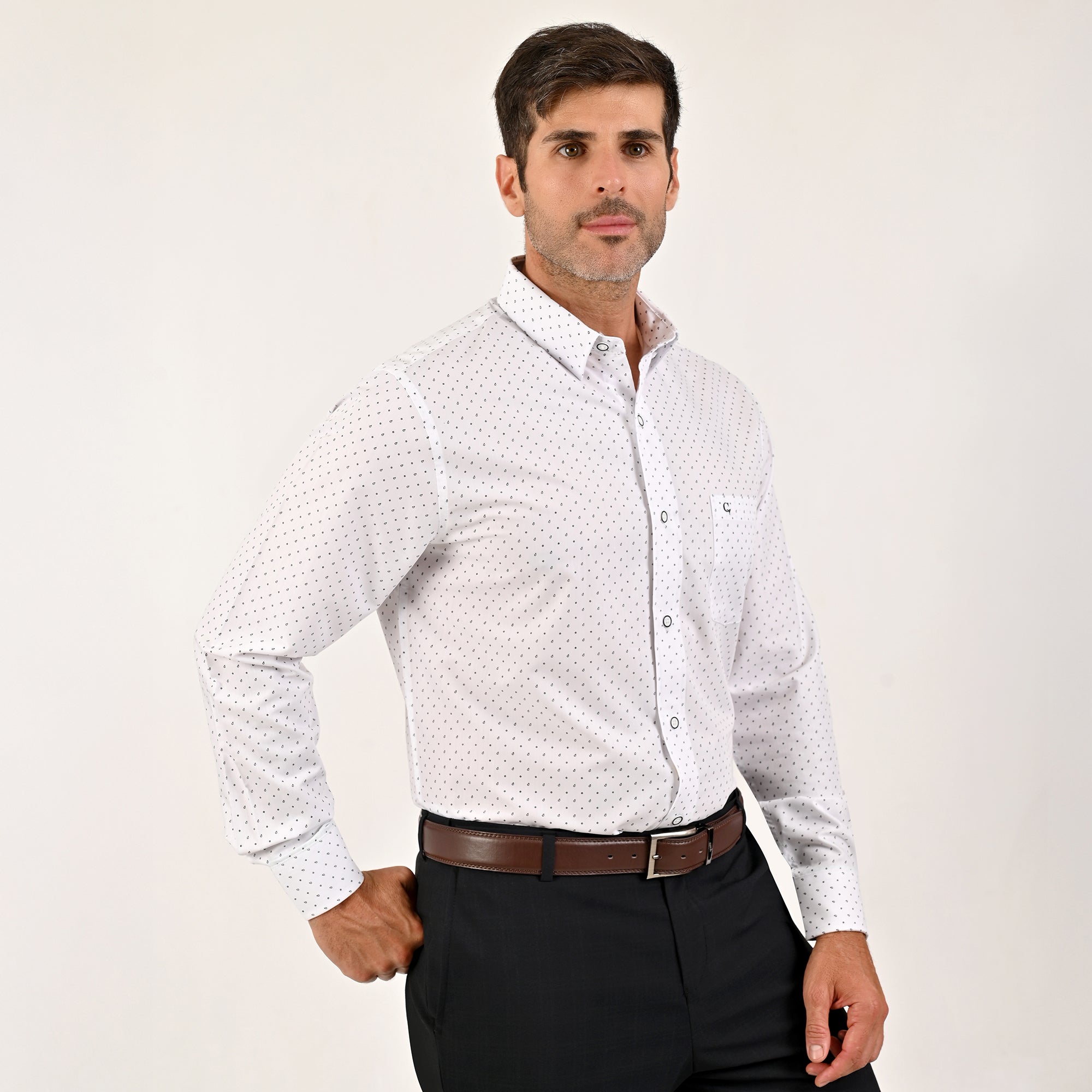 Camisa Yale Para Caballero Manga Larga Regular Fit 4607 Blanco