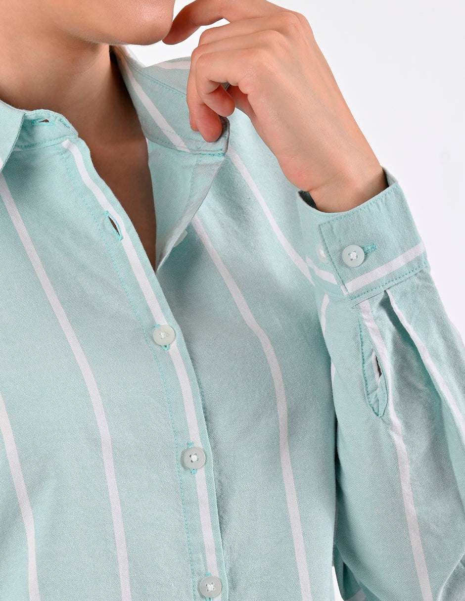 Blusa Para Dama Supply Company Manga Larga Tipo Camisera Fit 4570 Azul Turqueza