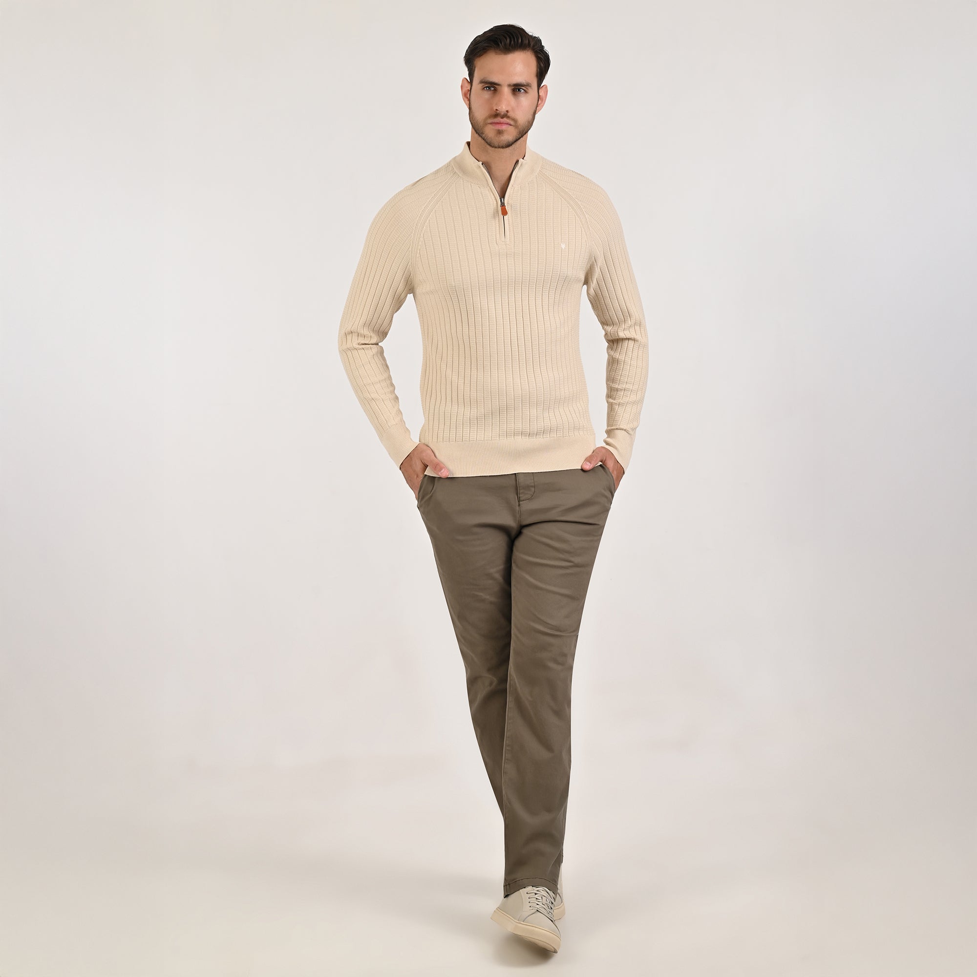 Sweater Yale Para Caballero Cuello Redondo Con Cierre Regular Fit 8100 Arena