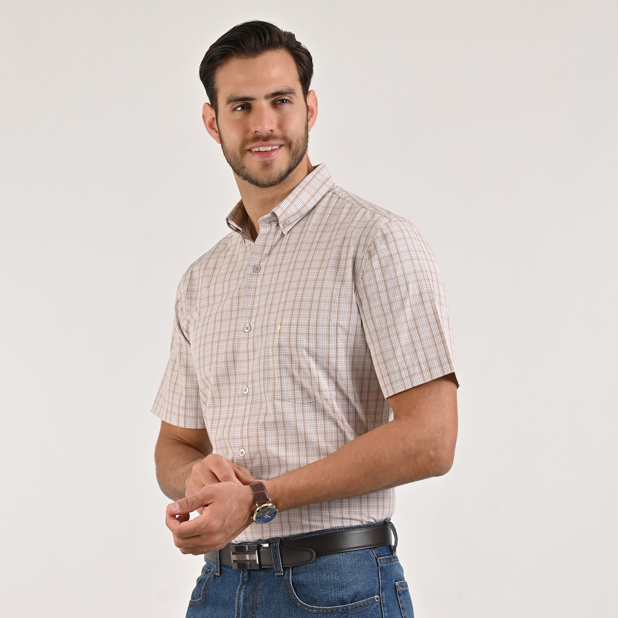 Camisa Yale Para Caballero Manga Corta Regular Fit 5465 Arena