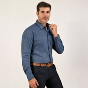 Camisa Yale Collection Para Caballero Manga Larga Slim Fit 4602 Marino