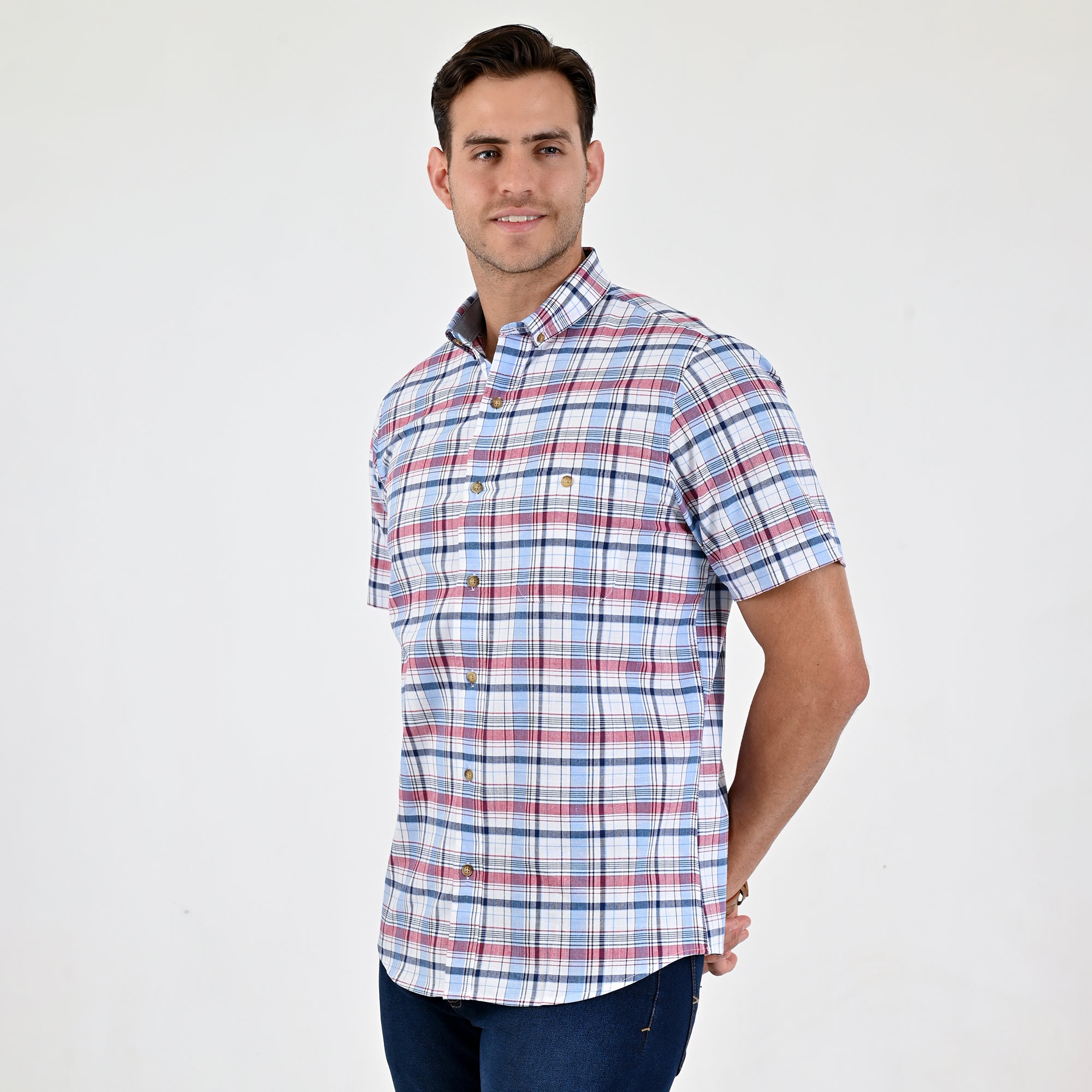 Camisa Yale Para Caballero Manga Corta Regular Fit 5097 Cereza