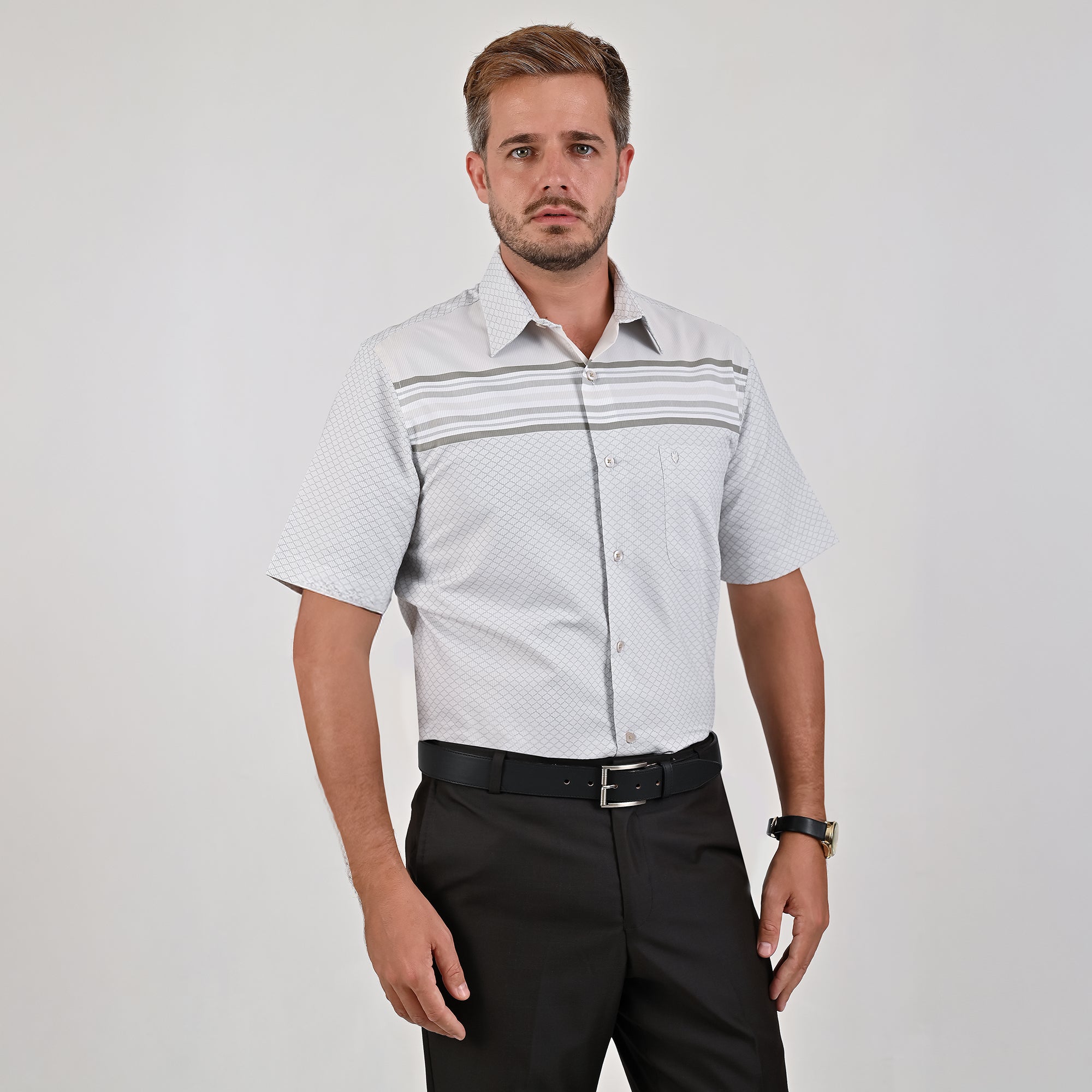 Camisa Yale Para Caballero Cenefa Manga Corta Classic Fit 4715 Arena