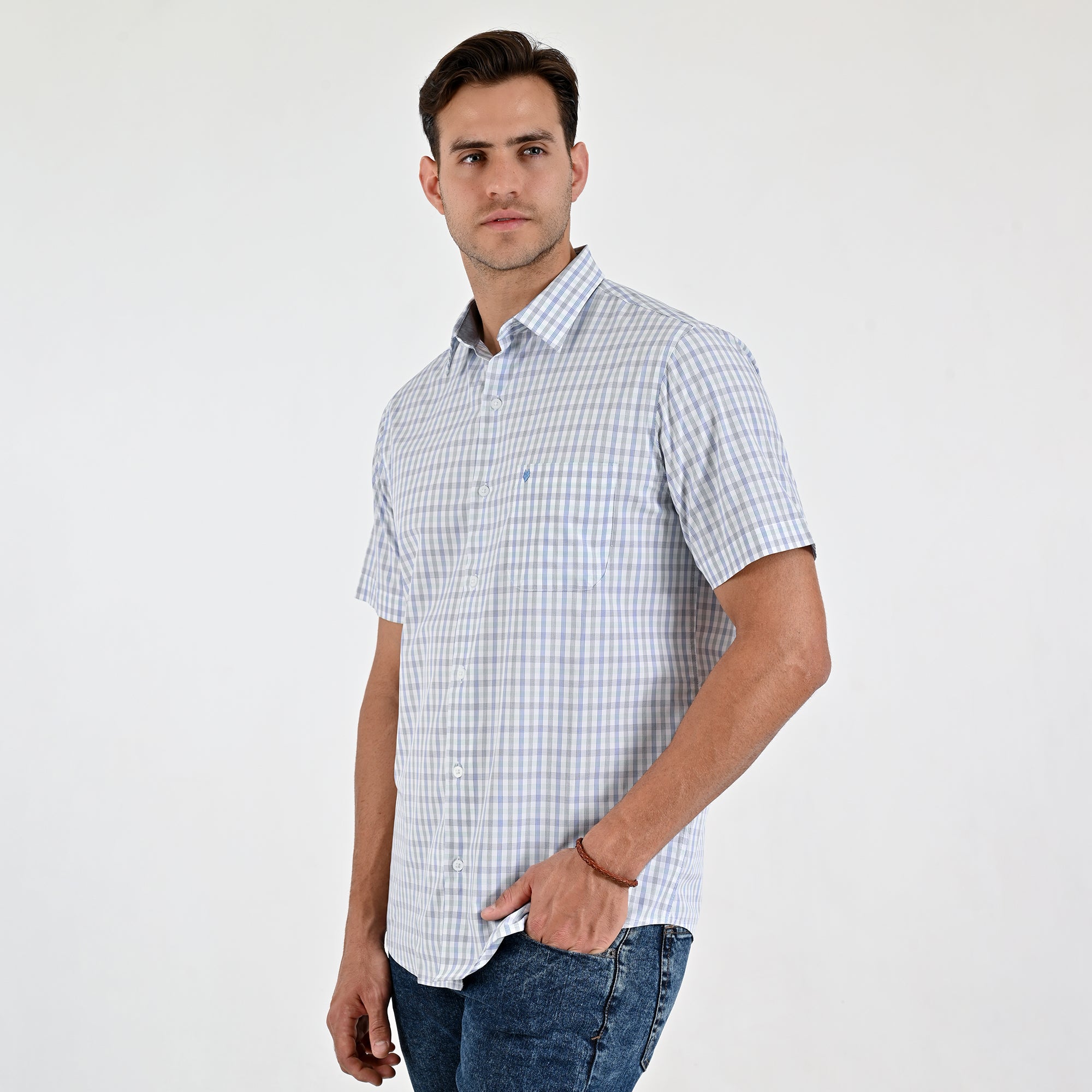 Camisa Yale Para Caballero Manga Corta Regular Fit 5206 Azul Medio