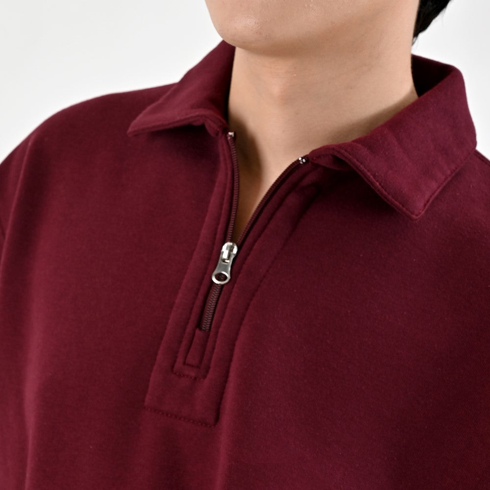 Sudadera Caballero Supply Company Cuello Polo Con Cierre Fit4720 Vino