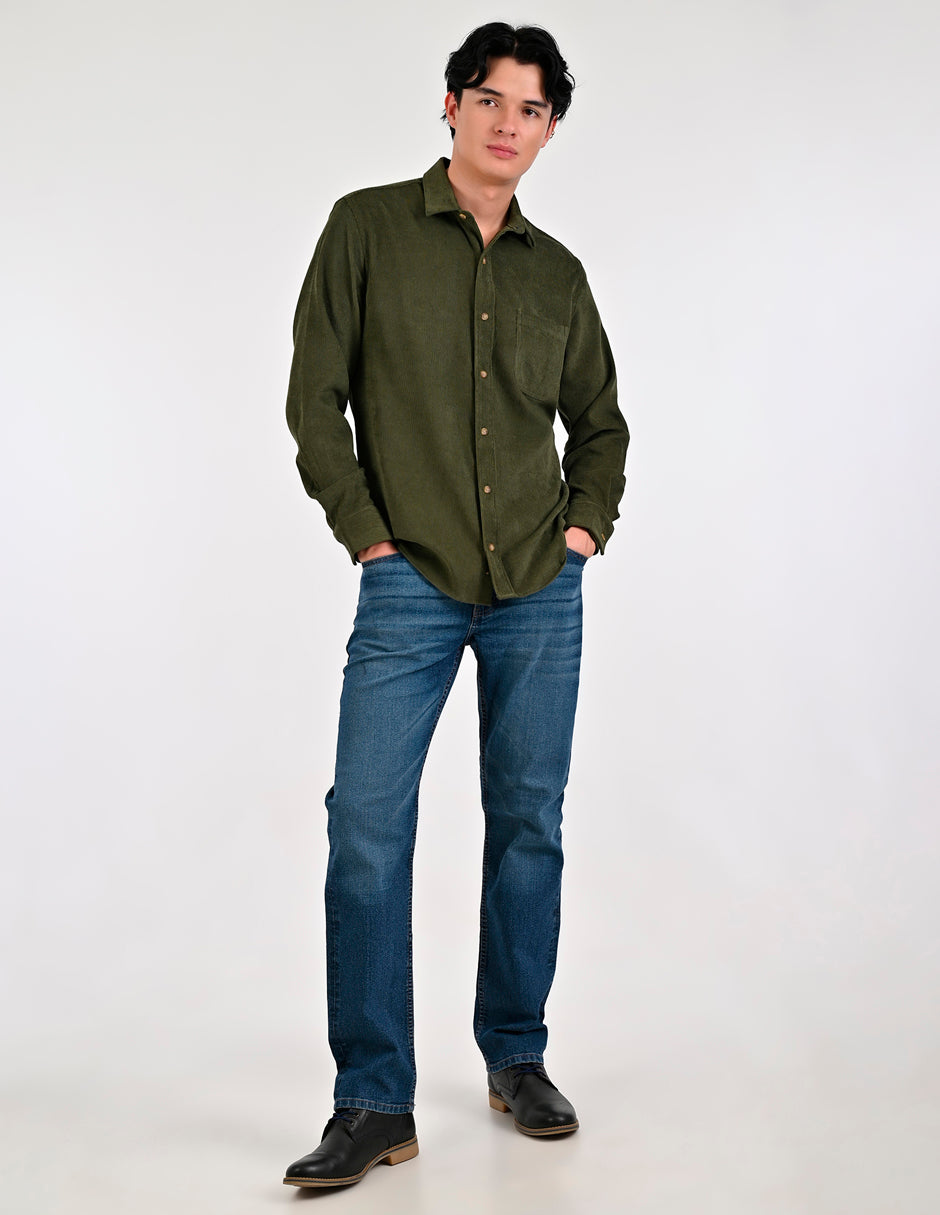 Camisa Caballero Supply Company Manga Larga Slim Fit 4563 Verde Militar