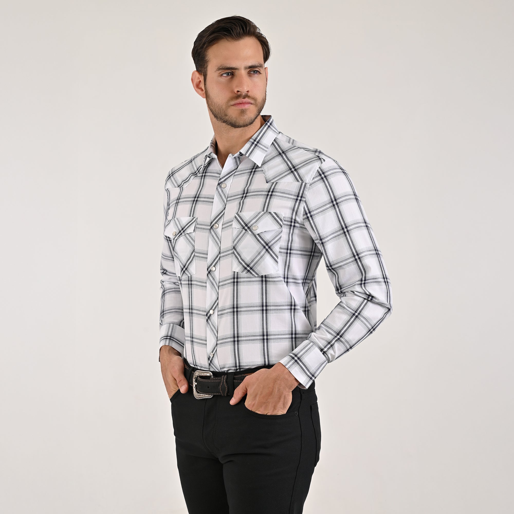 Camisa Yale Para Caballero Vaquera Manga Larga Regular Fit 4585 Blanco