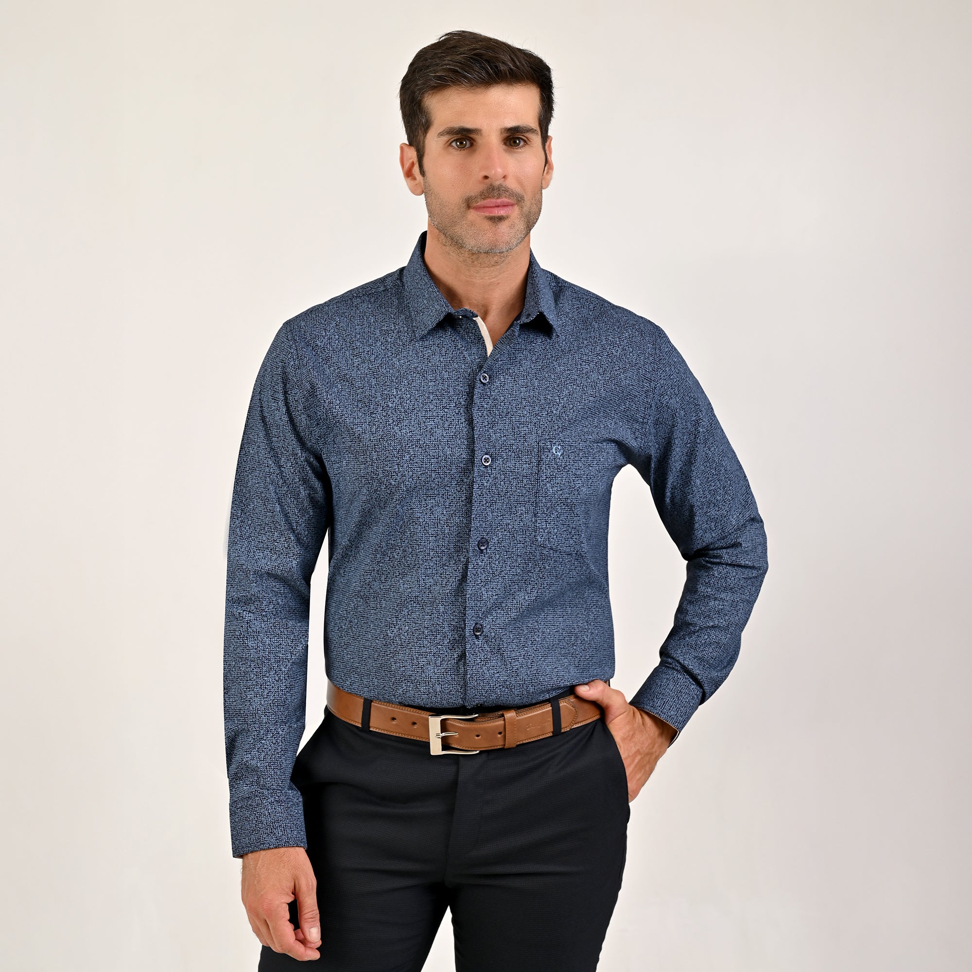 Camisa Yale Collection Para Caballero Manga Larga Slim Fit 4602 Marino
