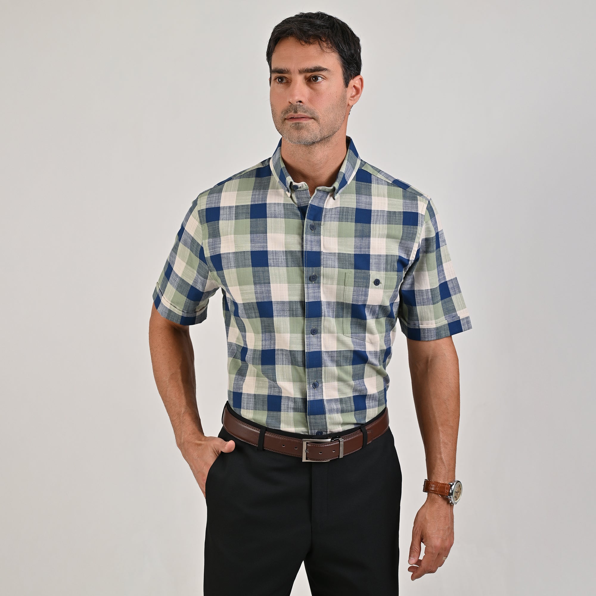 Camisa Yale Para Caballero Manga Corta Regular Fit 4650 Verde