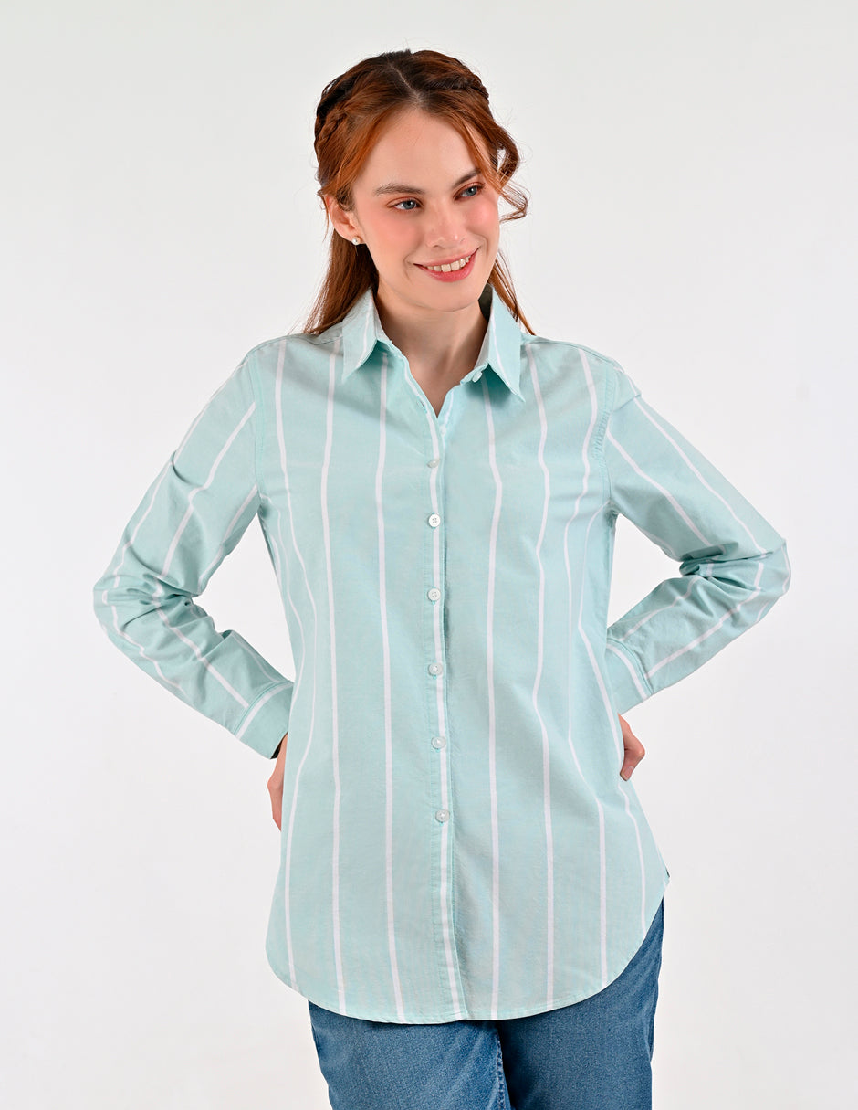 Blusa Para Dama Supply Company Manga Larga Tipo Camisera Fit 4570 Azul Turqueza