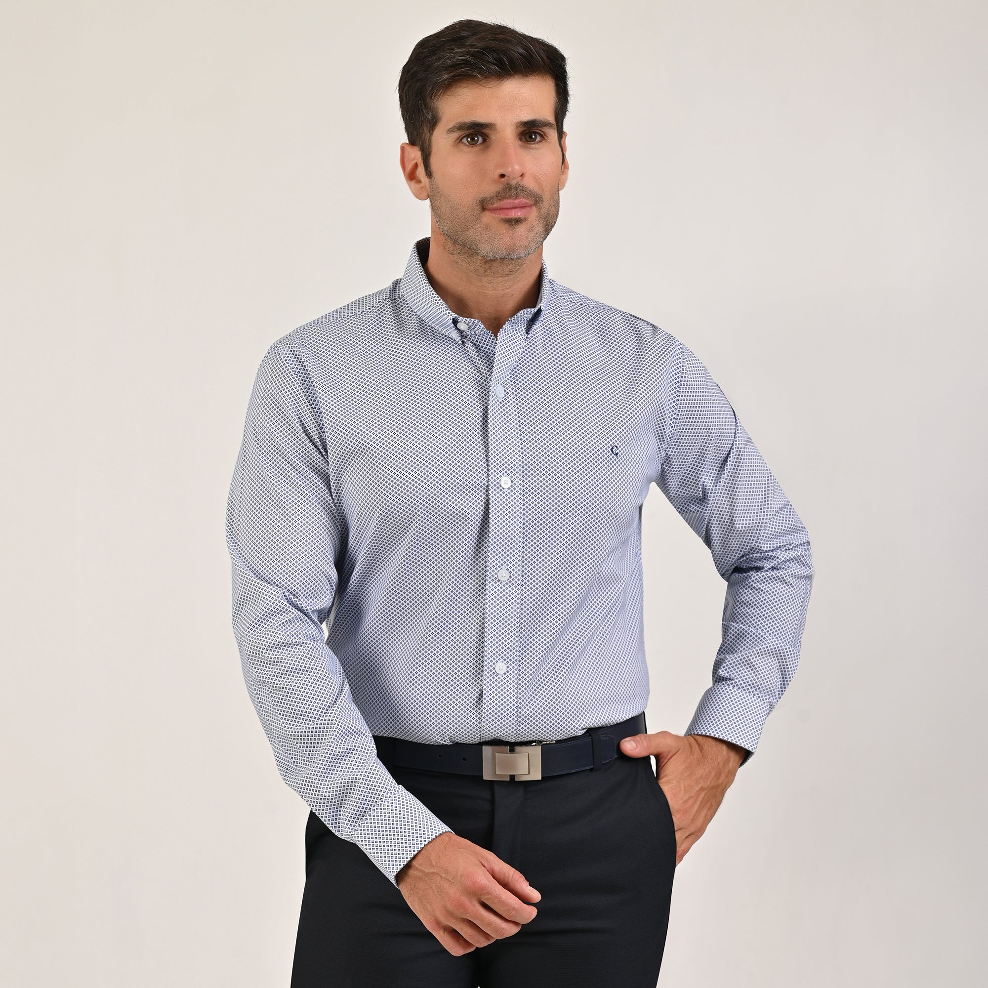 Camisa Yale Collection Para Caballero Manga Larga Slim Fit 4605 Azul Rey