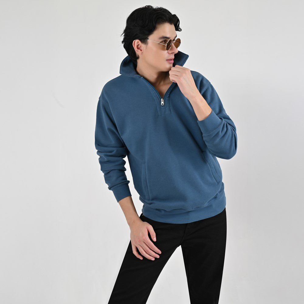 Sudadera Caballero Supply Company Cuello Polo Con Cierre Fit4720 Azul petróleo