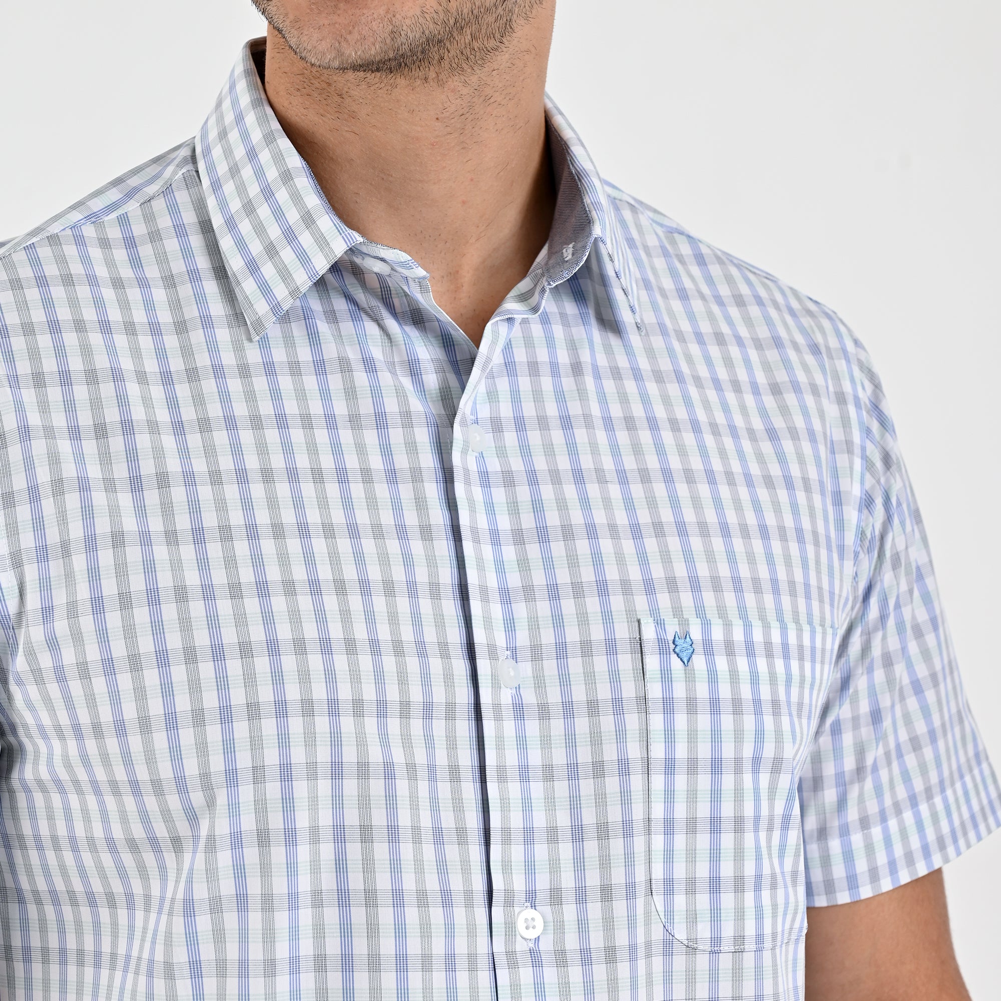 Camisa Yale Para Caballero Manga Corta Regular Fit 5206 Azul Medio