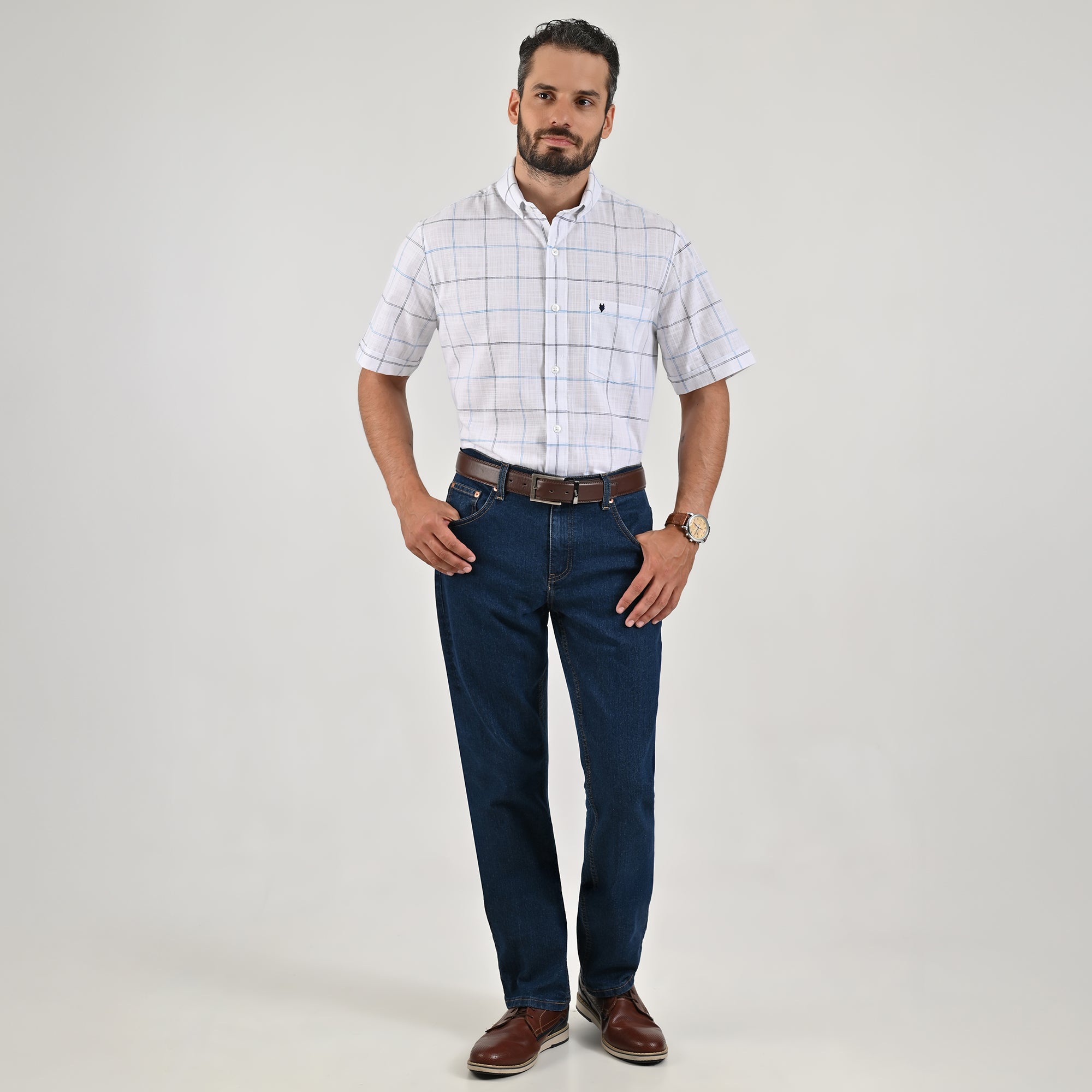 Camisa Yale Para Caballero Manga Corta Regular Fit 4652 Blanco