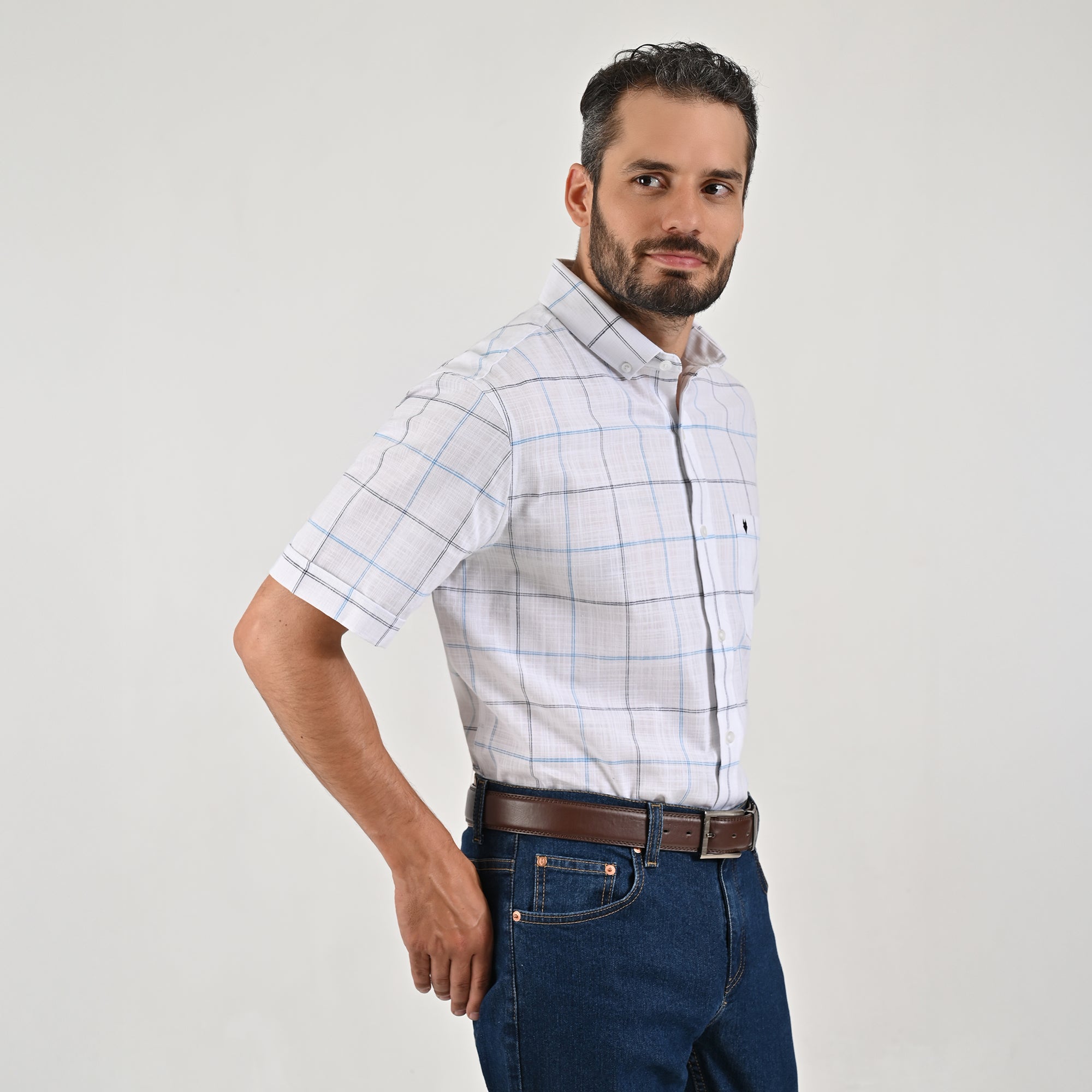 Camisa Yale Para Caballero Manga Corta Regular Fit 4652 Blanco