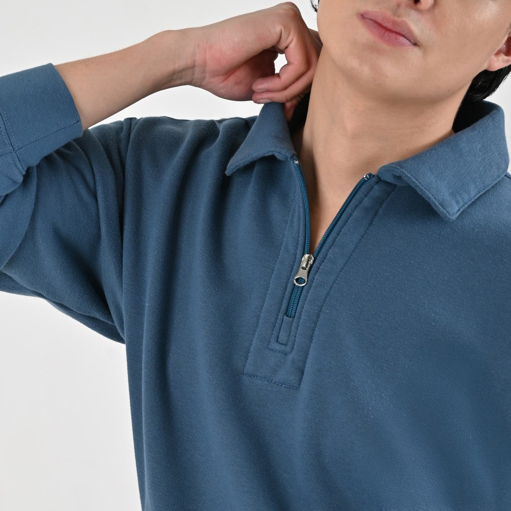 Sudadera Caballero Supply Company Cuello Polo Con Cierre Fit4720 Azul petróleo
