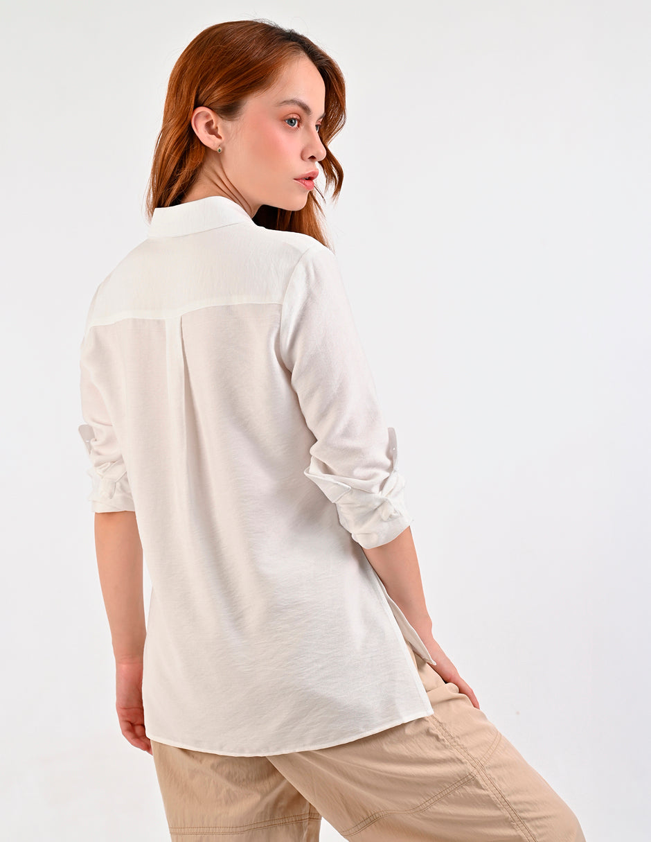 Blusa Para Dama Supply Company Manga Larga Tipo Camisera Fit 4566 Blanco