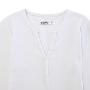 Playera Para Dama Supply Company Manga Larga Cuello Henley Slim Fit B909 Blanco