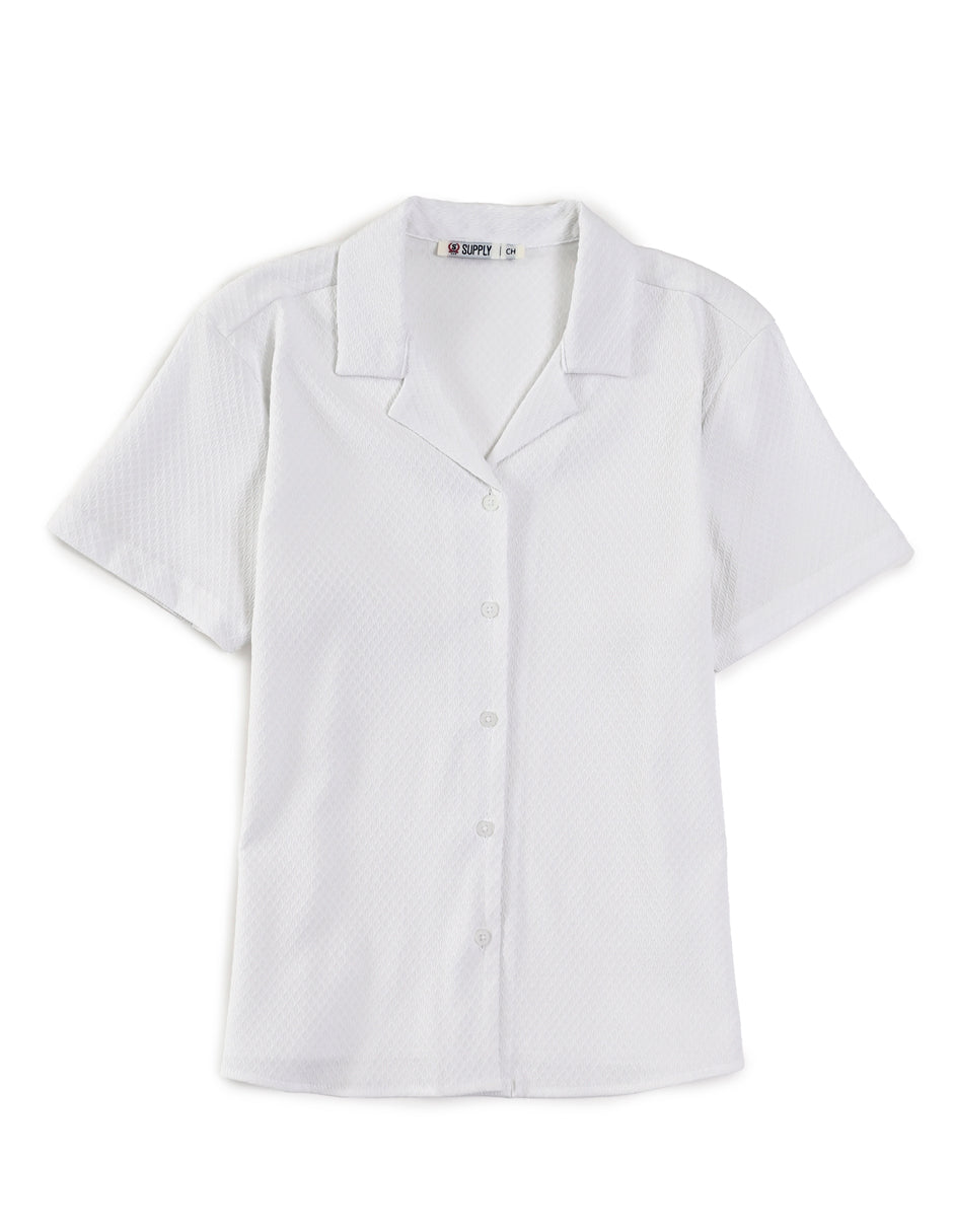 Blusa Para Dama Supply Company Manga Corta Tipo Camisera Fit 4551 Blanco
