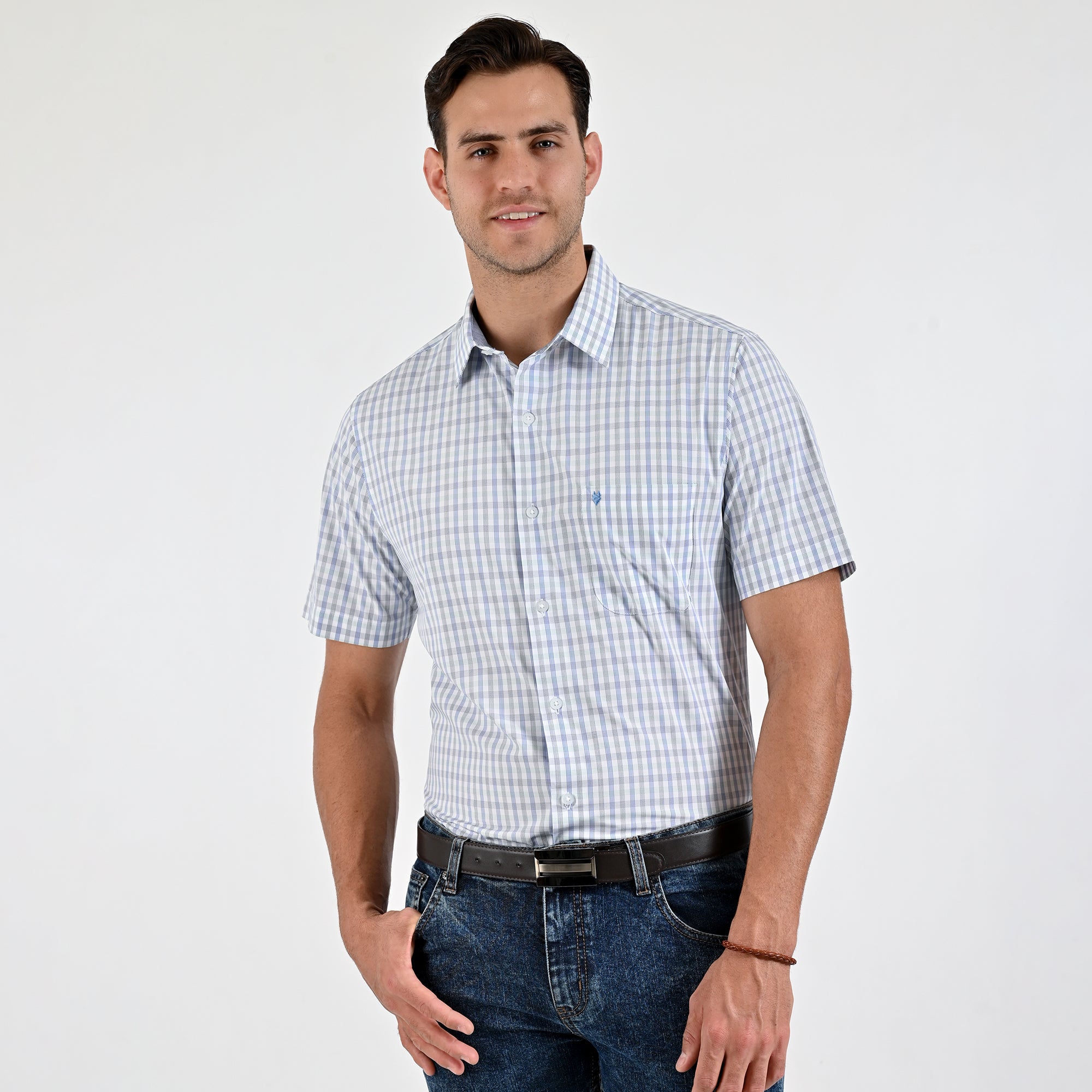 Camisa Yale Para Caballero Manga Corta Regular Fit 5206 Azul Medio