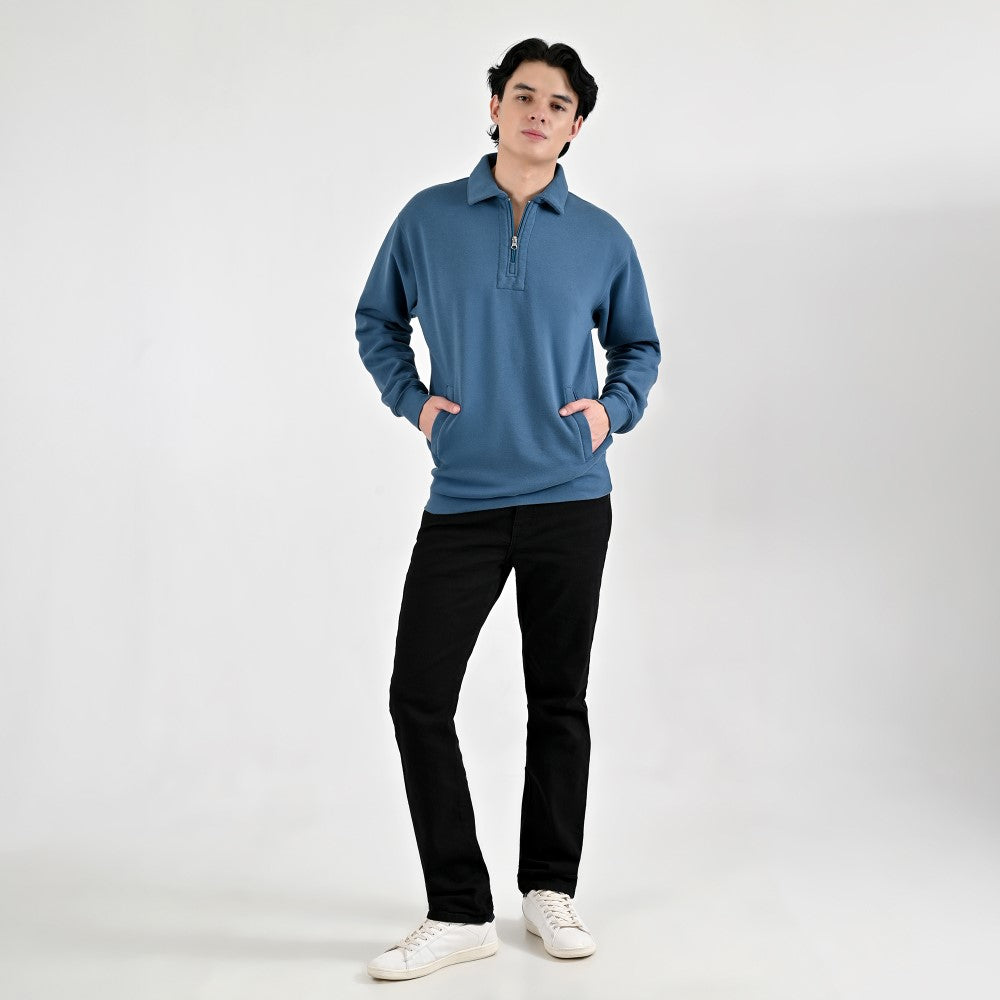 Sudadera Caballero Supply Company Cuello Polo Con Cierre Fit4720 Azul petróleo