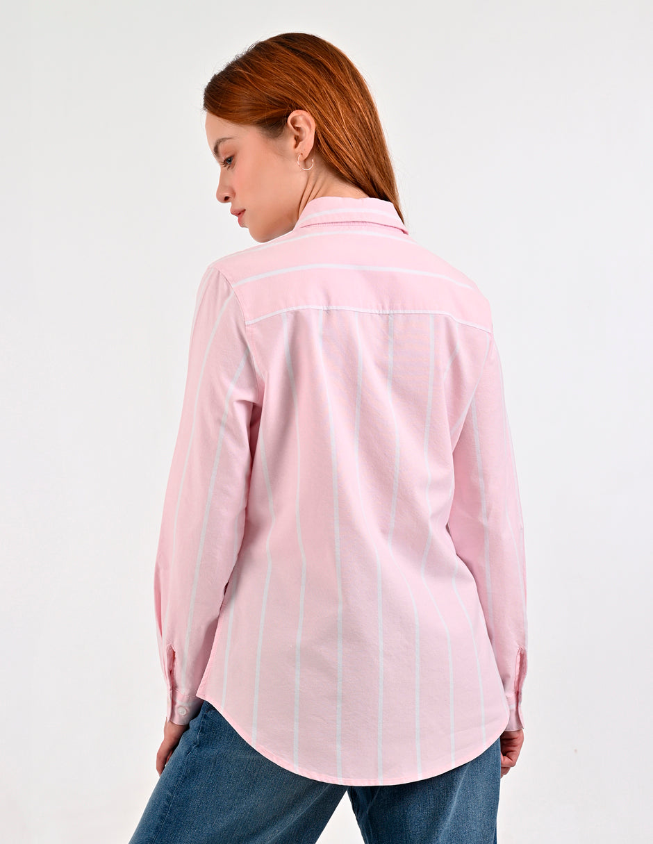 Blusa Para Dama Supply Company Manga Larga Tipo Camisera Fit 4570 Rosa