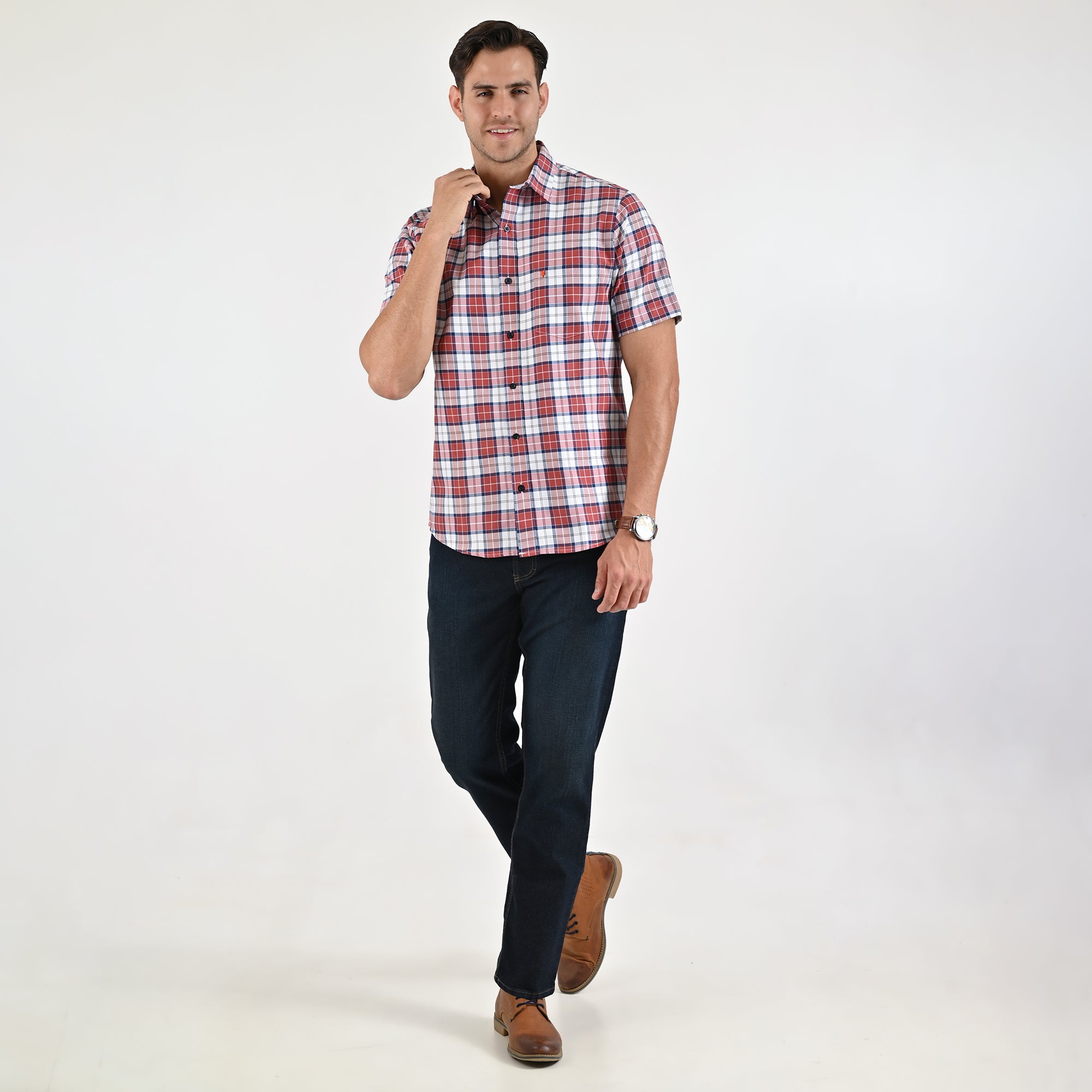 Camisa Yale Para Caballero Manga Corta Regular Fit 5467 Rojo