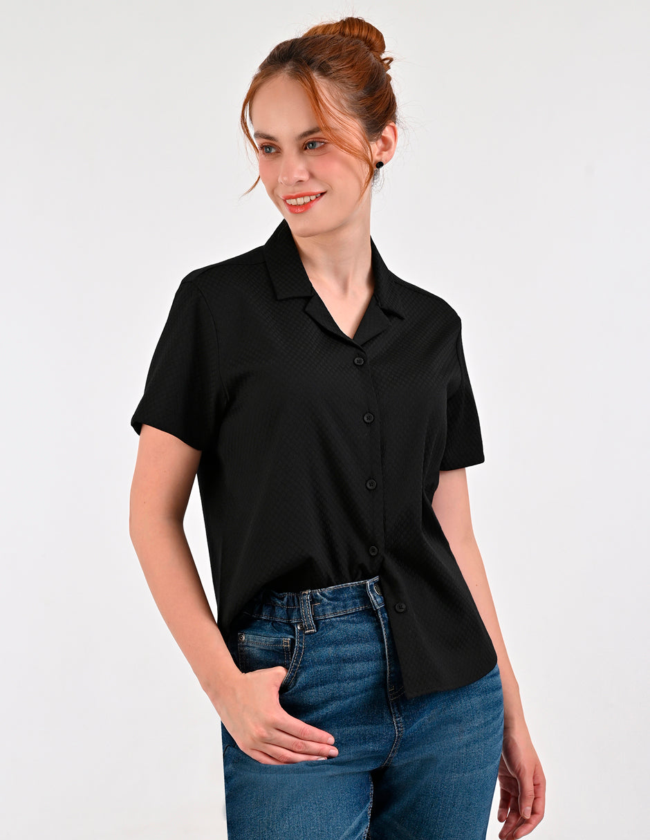 Blusa Para Dama Supply Company Manga Corta Tipo Camisera Fit 4551 Negro