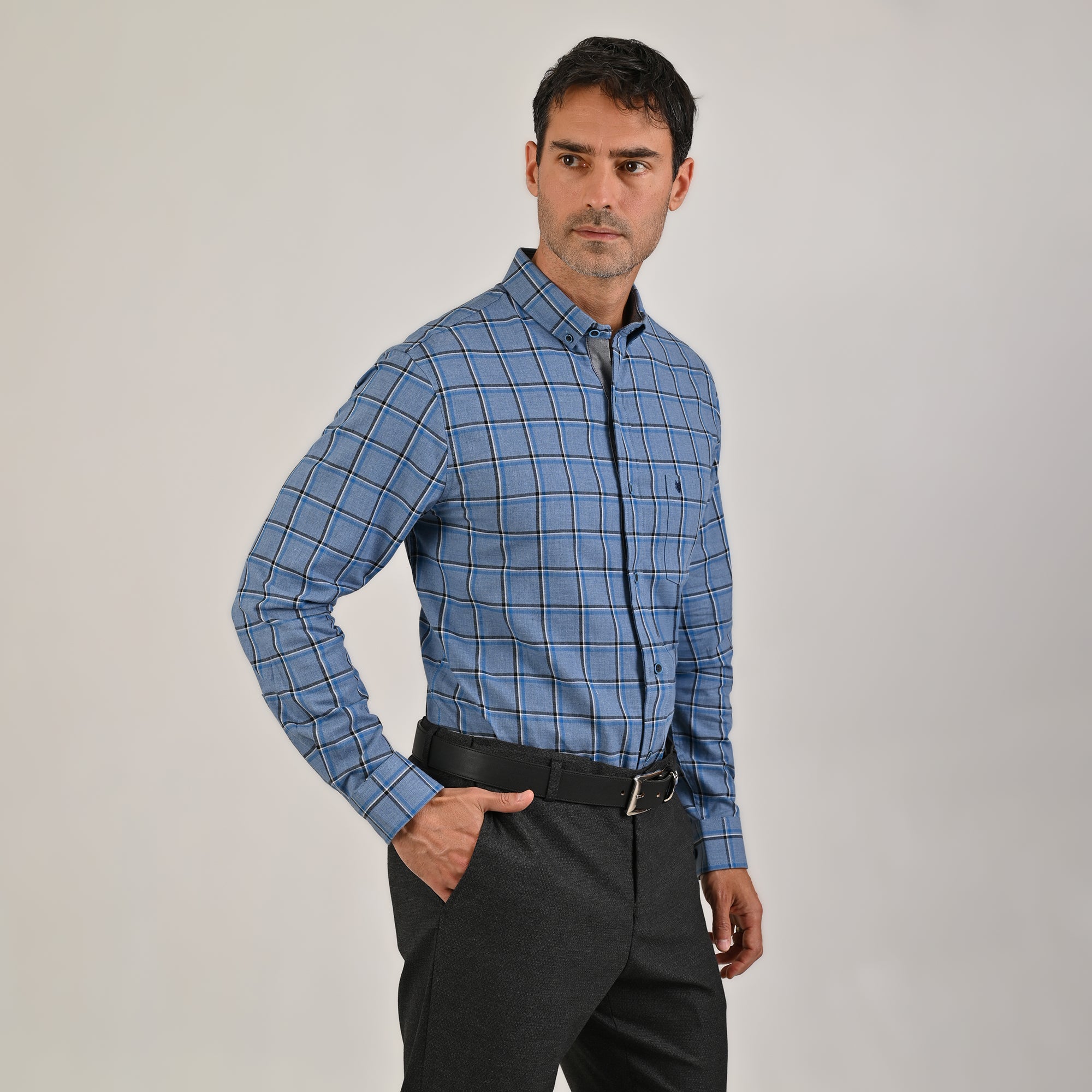 Camisa Yale Para Caballero Manga Larga Regular Fit 4641 Azul