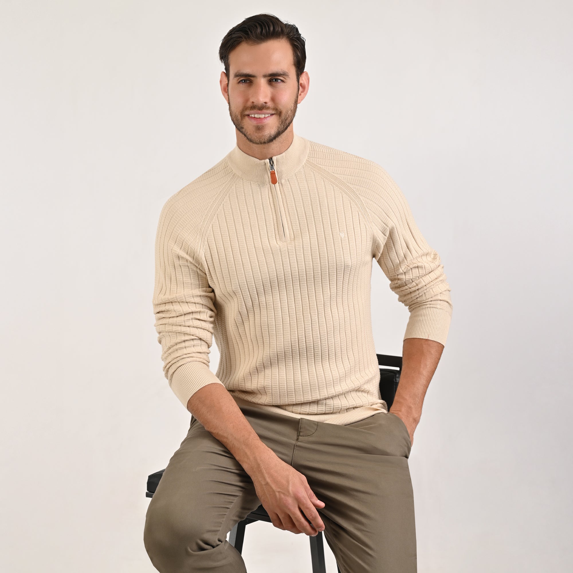 Sweater Yale Para Caballero Cuello Redondo Con Cierre Regular Fit 8100 Arena