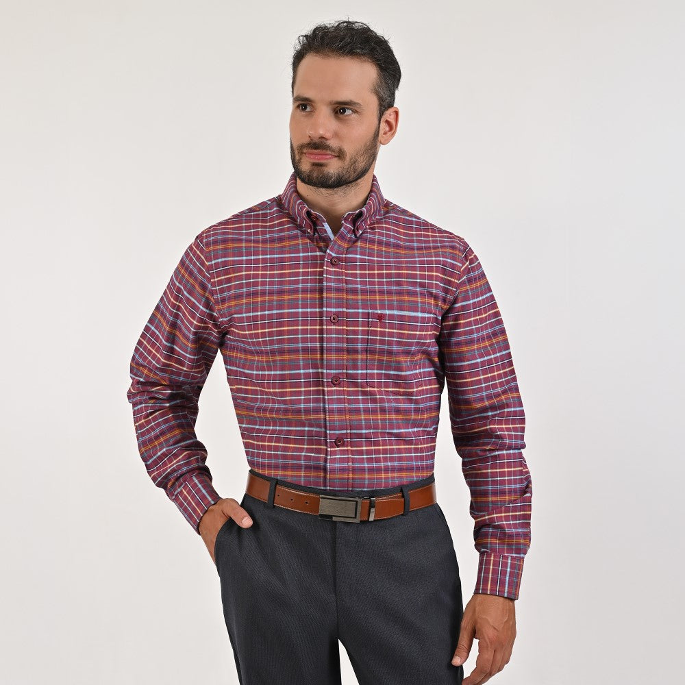 Camisa Yale Para Caballero Manga Larga Regular Fit 4750 Vino