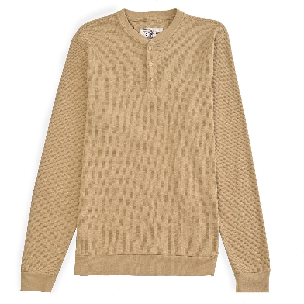 Playera Caballero Supply Company Manga Larga Cuello Henley Slim Fit A909 Beige