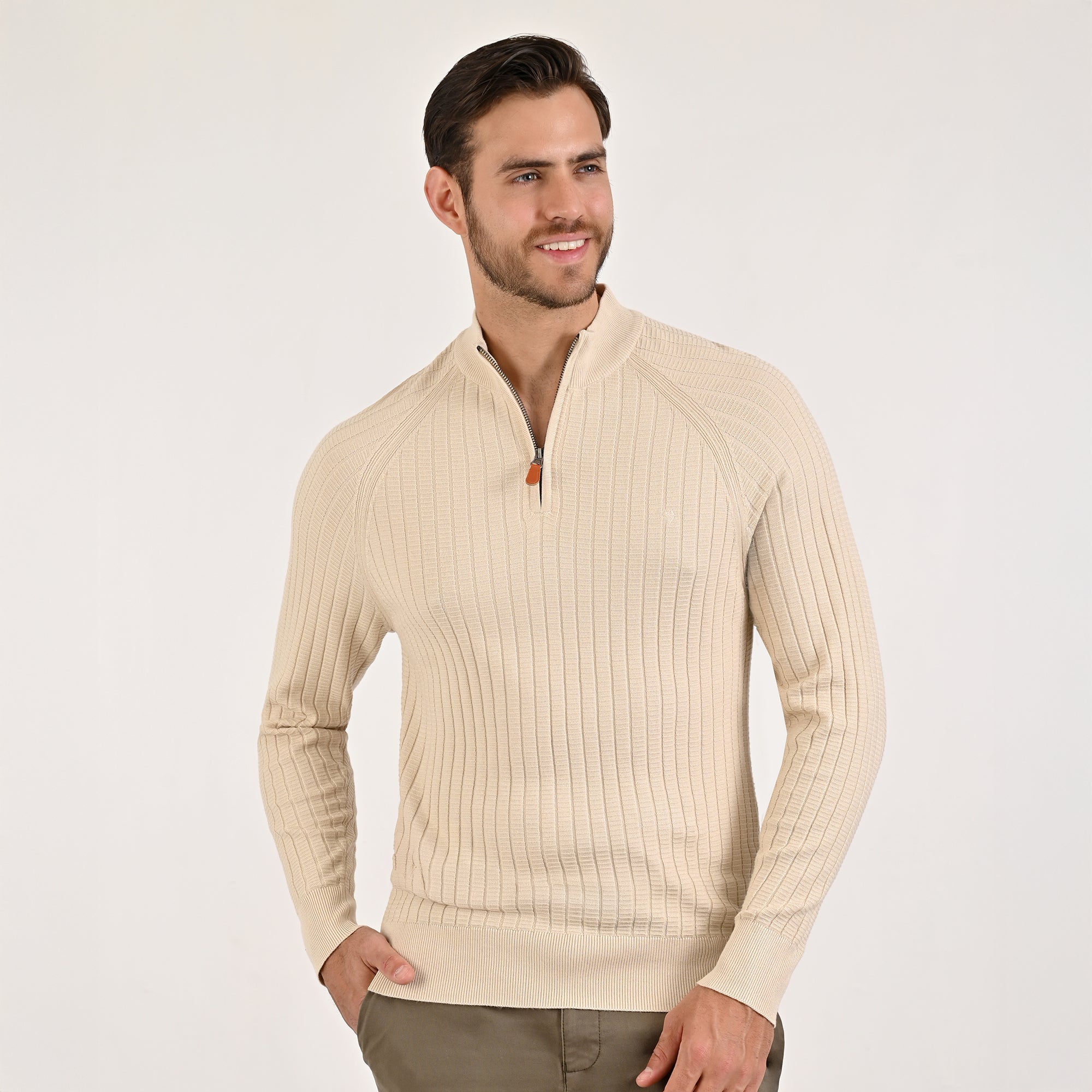 Sweater Yale Para Caballero Cuello Redondo Con Cierre Regular Fit 8100 Arena