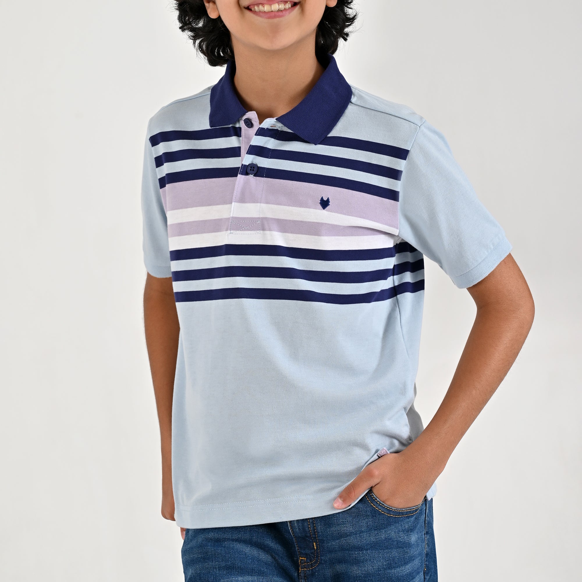 Playera Yale Boys Cuello Polo Manga Corta Fit 7389 Azul