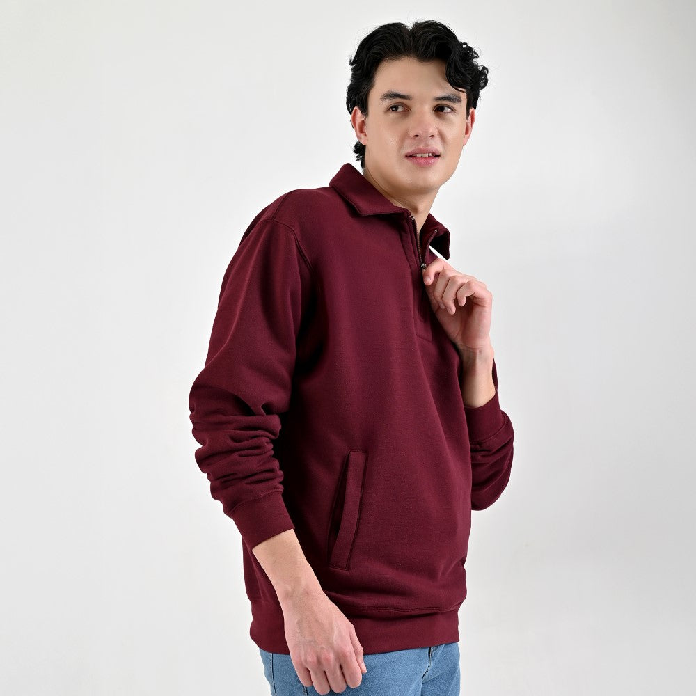 Sudadera Caballero Supply Company Cuello Polo Con Cierre Fit4720 Vino
