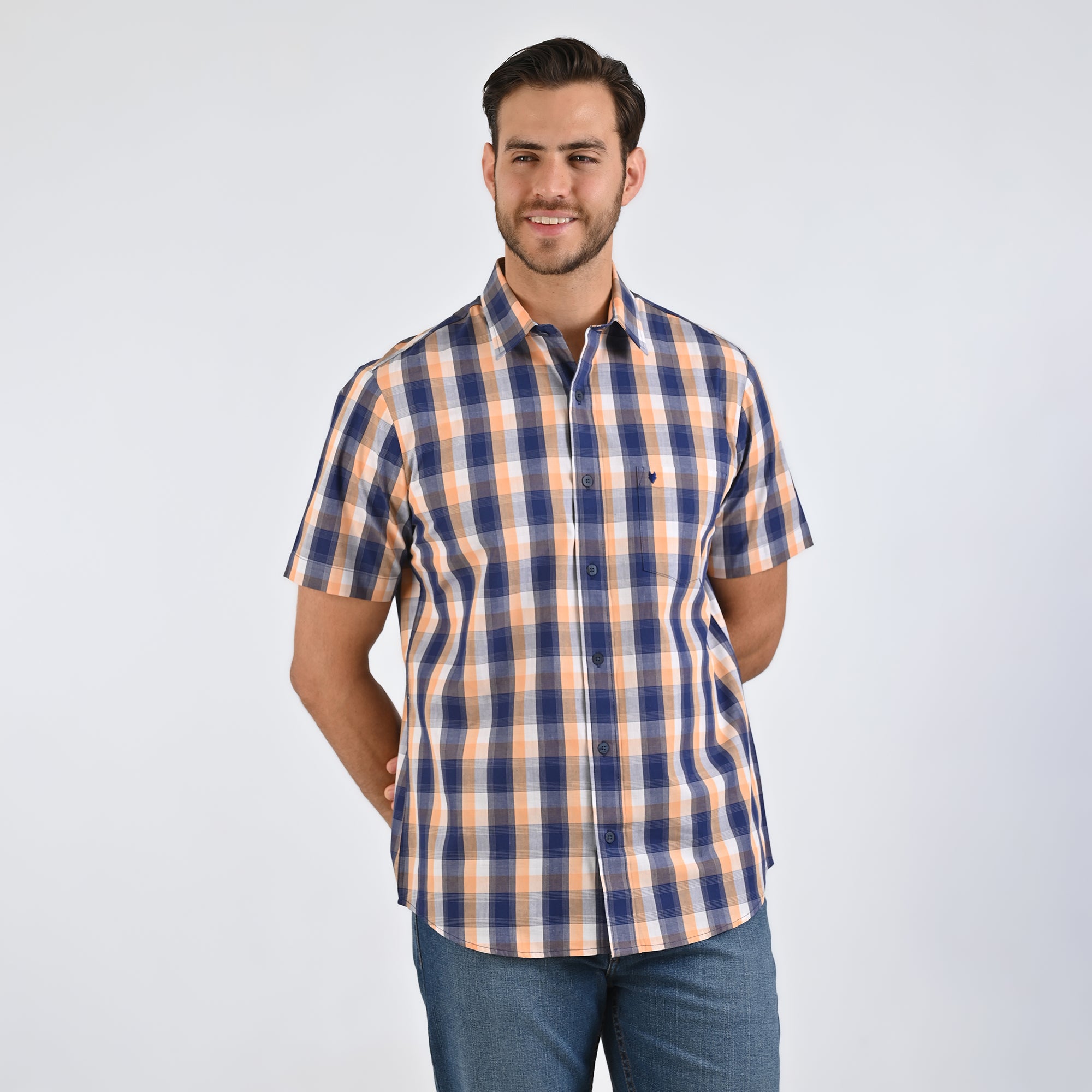 Camisa Yale Para Caballero Manga Corta Regular Fit 4972 Naranja