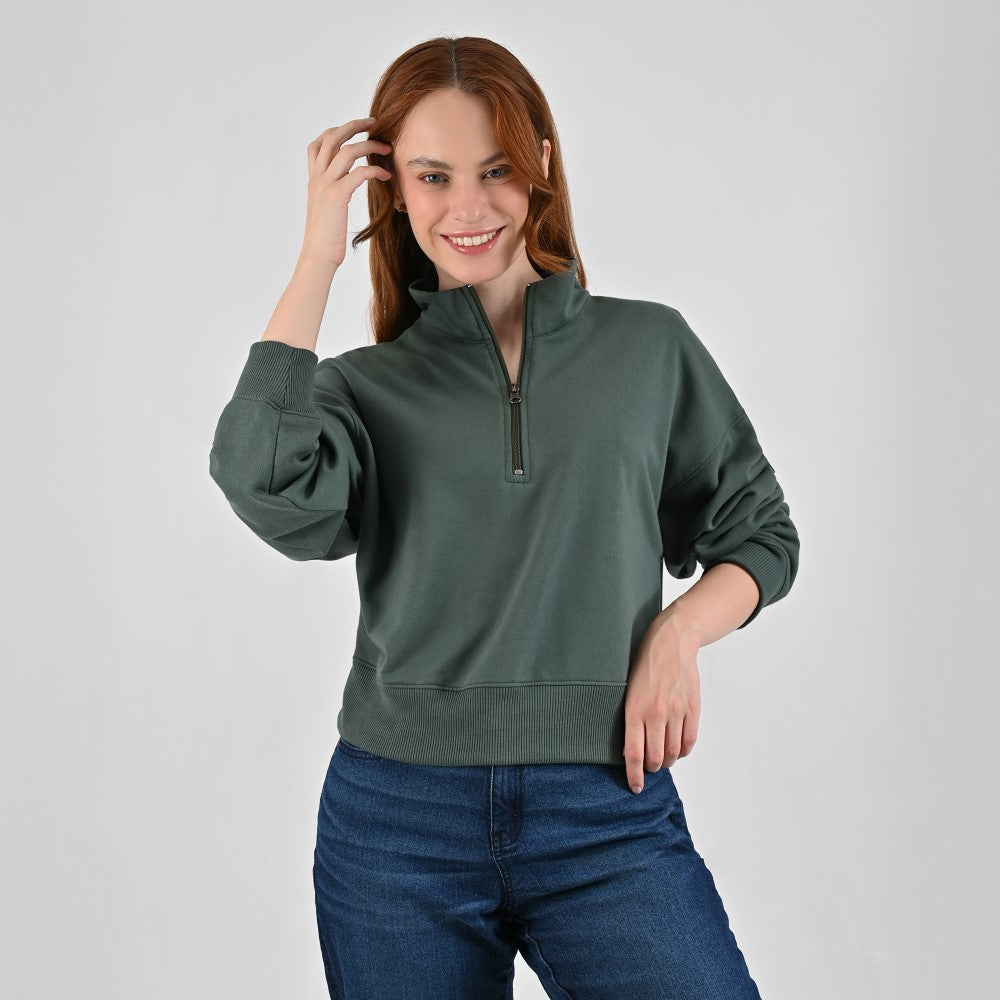 Sudadera Para Dama Supply Company Cuello Alto Con Cierre Fit 6910 Verde