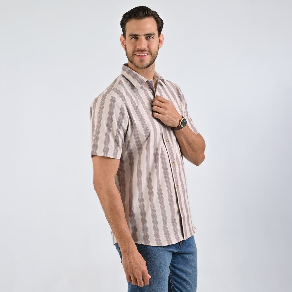Camisa Yale Para Caballero Manga Corta Regular Fit 4748 Cocoa
