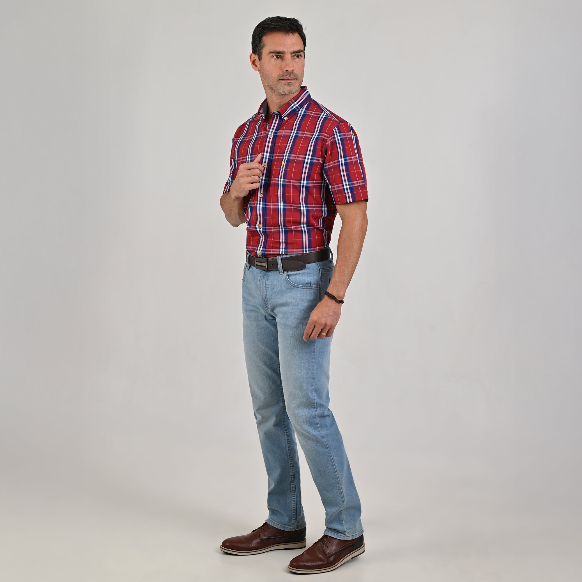 Camisa Yale Para Caballero Manga Corta Regular Fit 4654 Vino