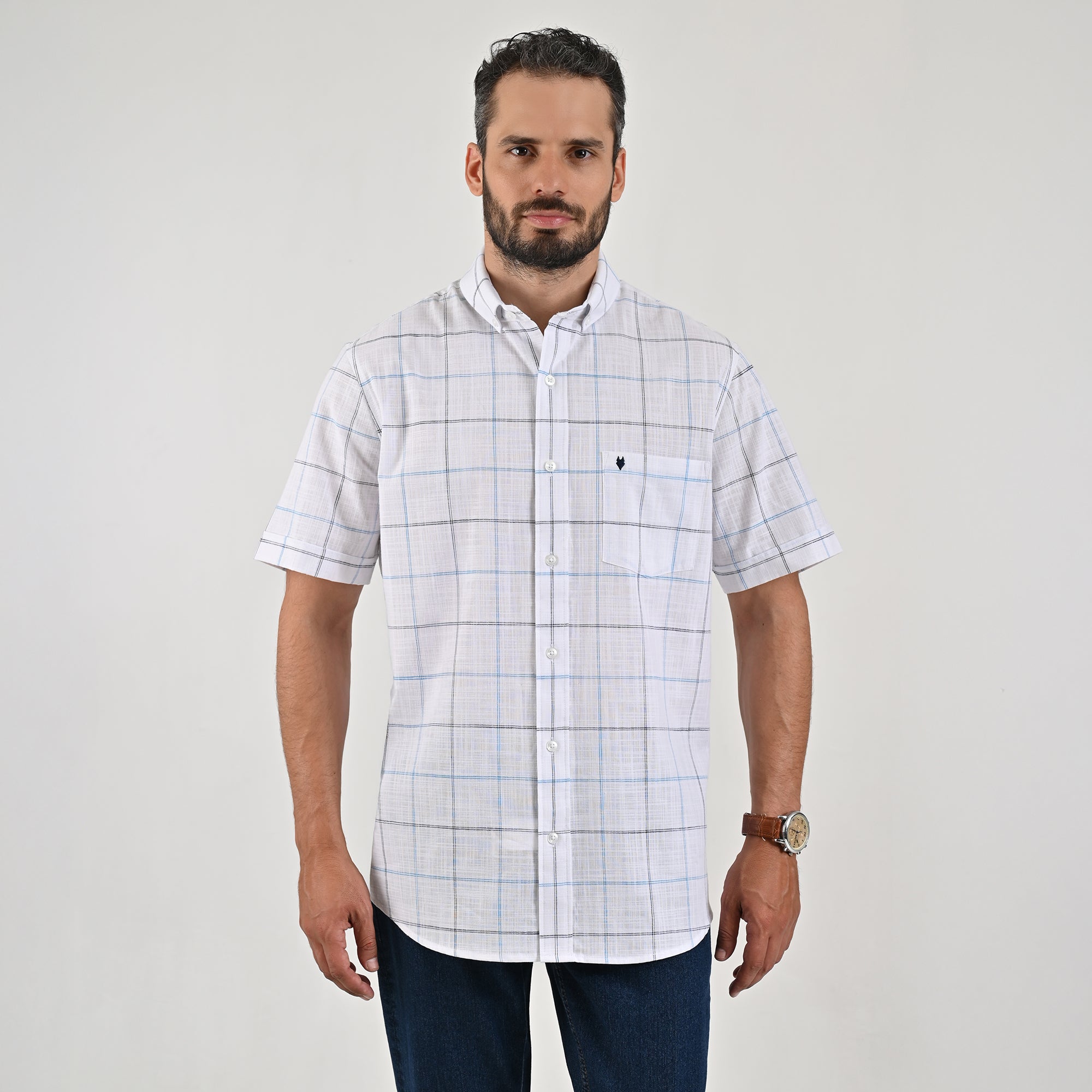 Camisa Yale Para Caballero Manga Corta Regular Fit 4652 Blanco