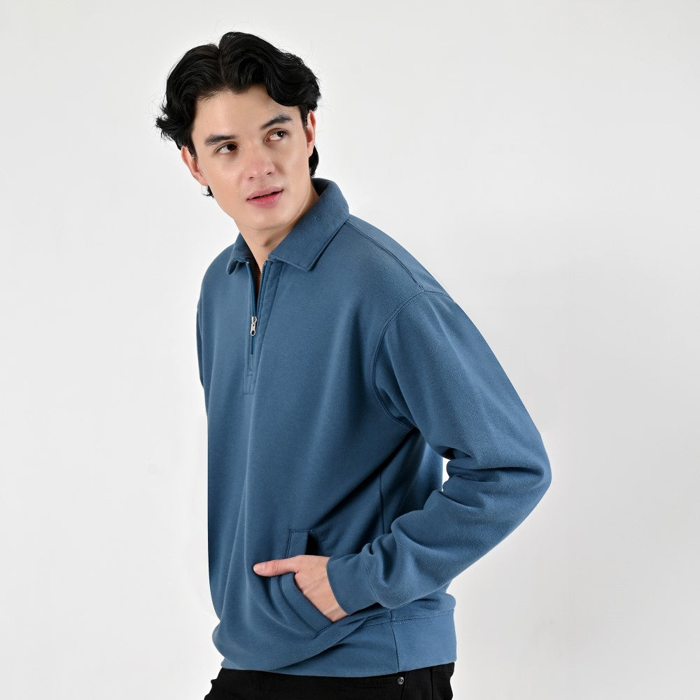 Sudadera Caballero Supply Company Cuello Polo Con Cierre Fit4720 Azul petróleo